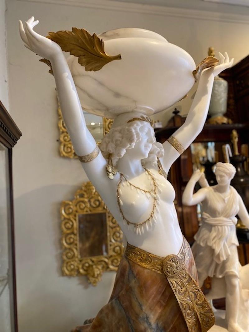 Large Alabaster Female Figure with Light  & Pedestal by Giuseppe Gambogi, C.1910 1