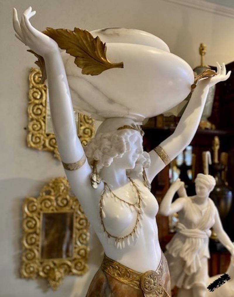 Large Alabaster Female Figure with Light  & Pedestal by Giuseppe Gambogi, C.1910 2