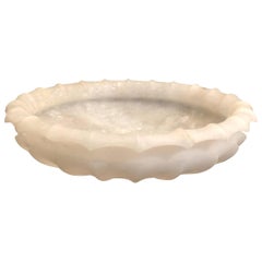 White Scalloped Edge Large Alabaster  Round Bowl, Italy, Contemporary