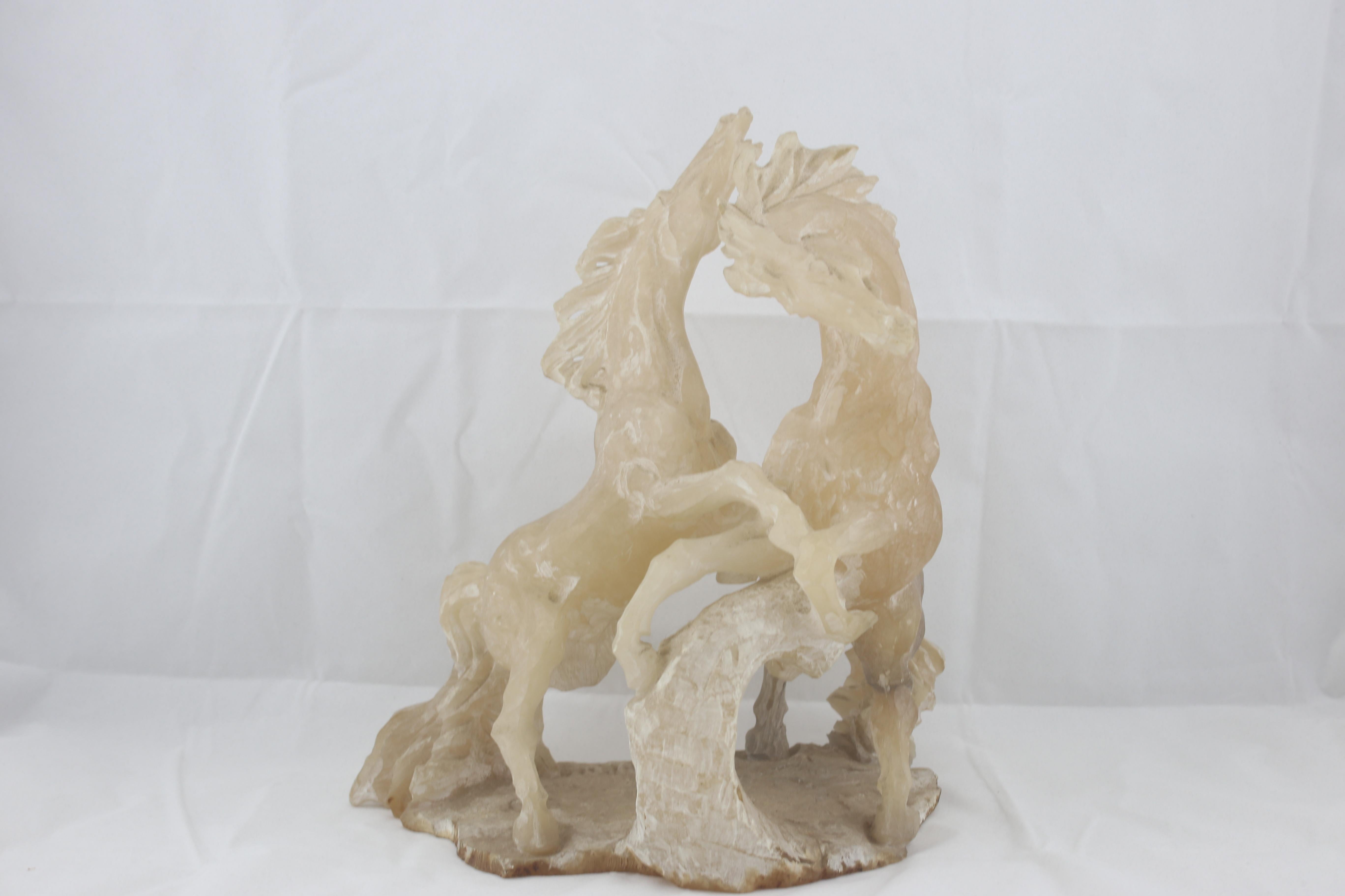 Italian Mid-Century Alabaster Horses Sculpture by Boldrini from Italy, 1960s For Sale