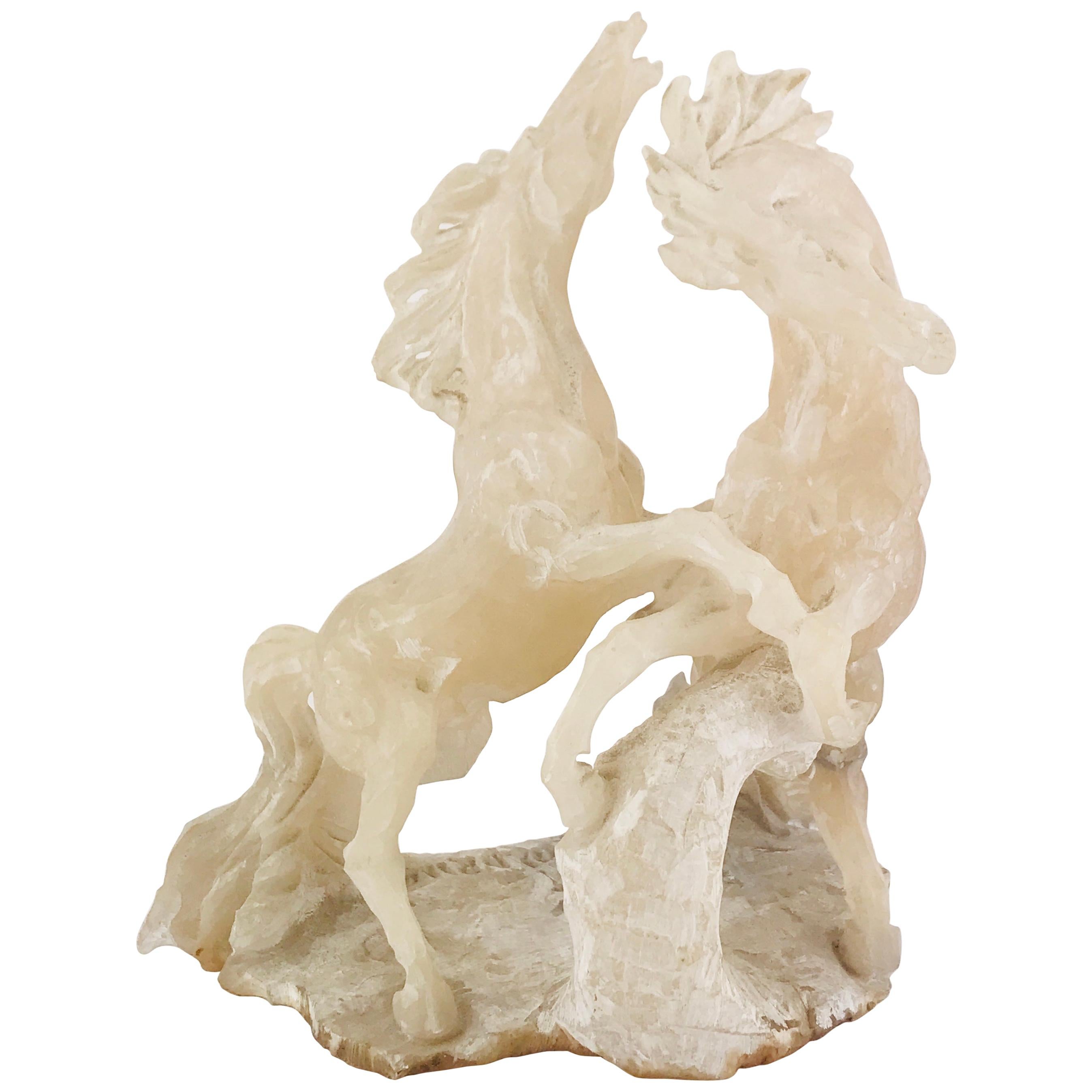 Mid-Century Alabaster Horses Sculpture by Boldrini from Italy, 1960s
