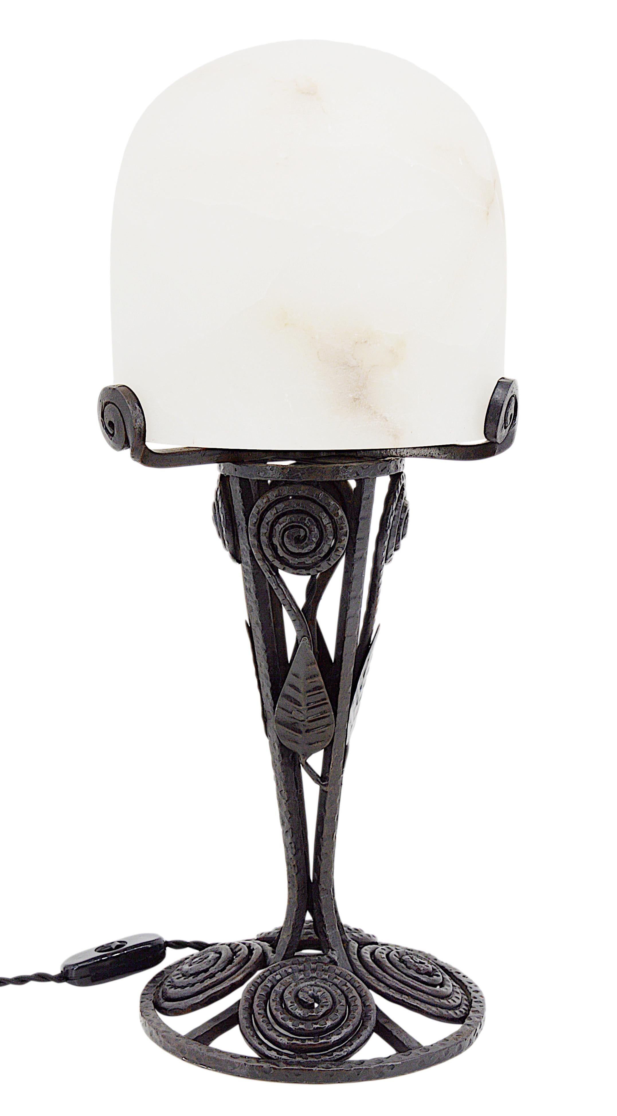 Wrought Iron Large Alabaster Table Lamp, 1910s For Sale