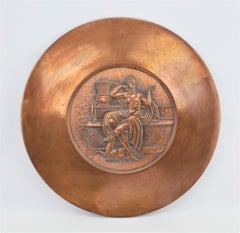 Large Albert Gilles Round Copper Wall Plaque of a Semi Nude Neoclassical Figure