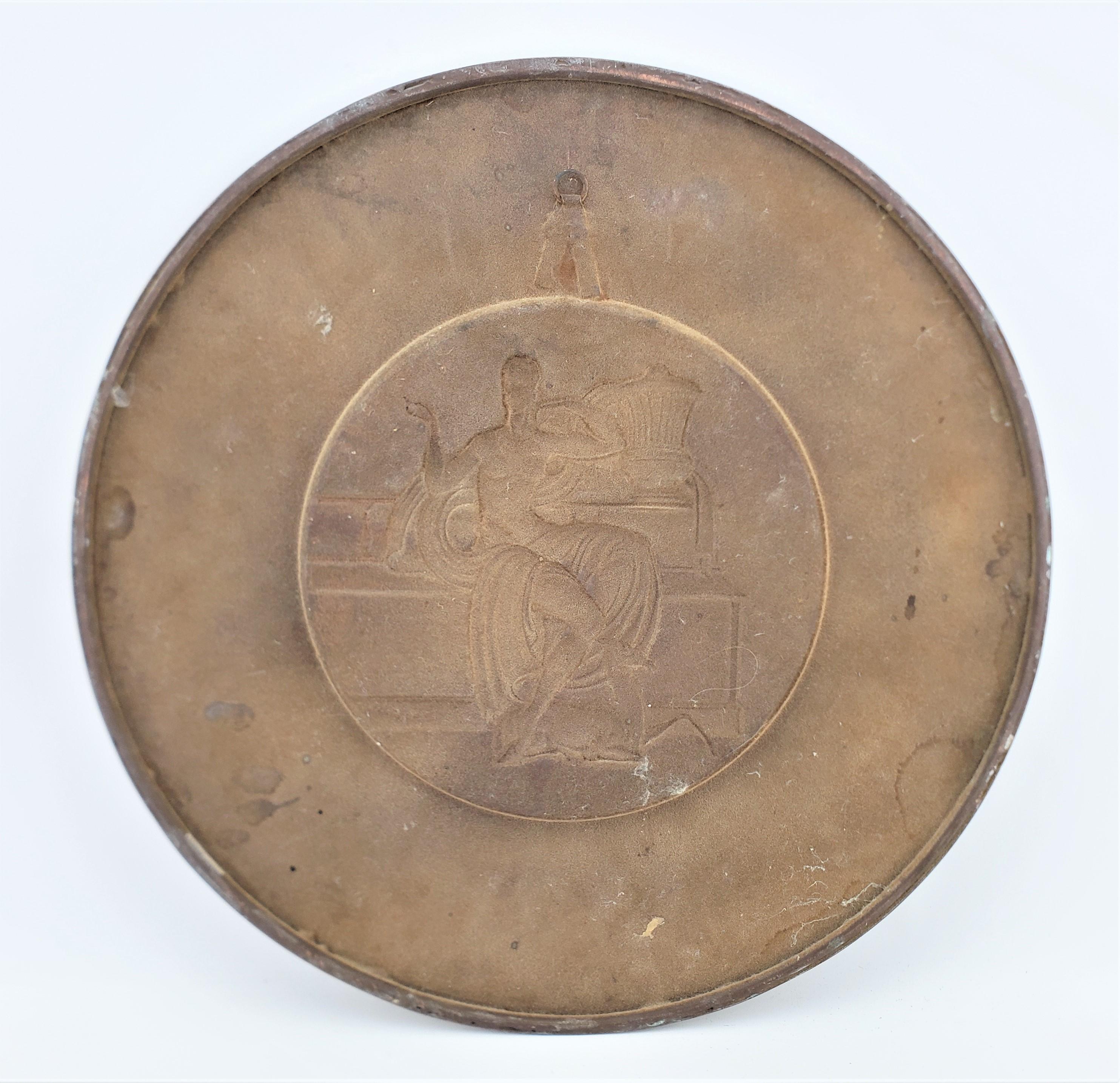 Canadian Large Albert Gilles Round Copper Wall Plaque of a Semi Nude Neoclassical Figure For Sale