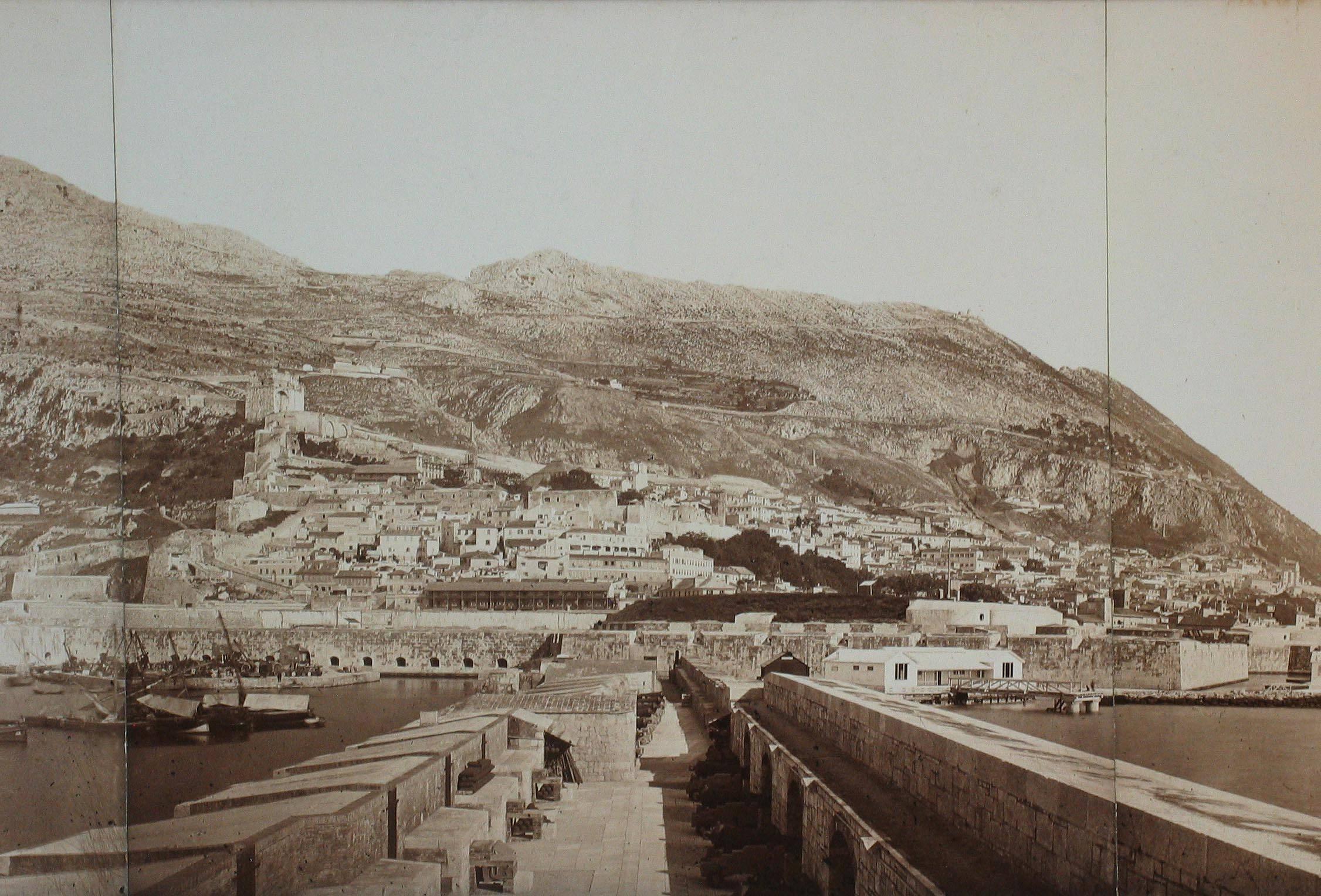 19th Century Large Albumen Photograph Panorama of the Rock of Gibraltar, circa 1870 For Sale