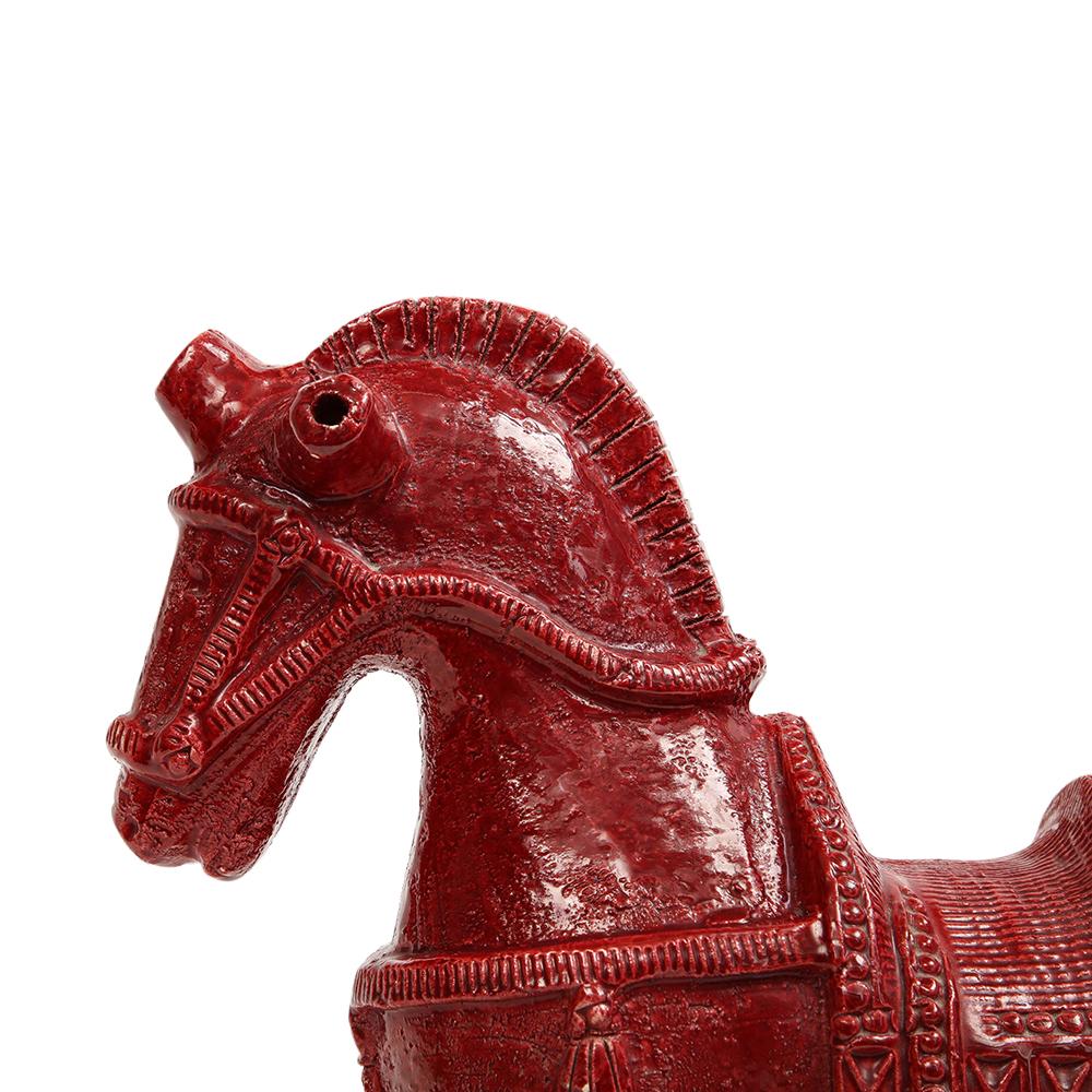 Großes Aldo Londi Bitossi-Pferd, Keramik, rot, signiert 7