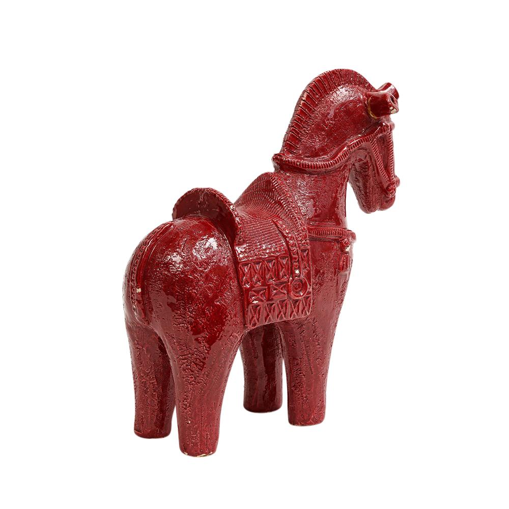 Großes Aldo Londi Bitossi-Pferd, Keramik, rot, signiert (Moderne der Mitte des Jahrhunderts)