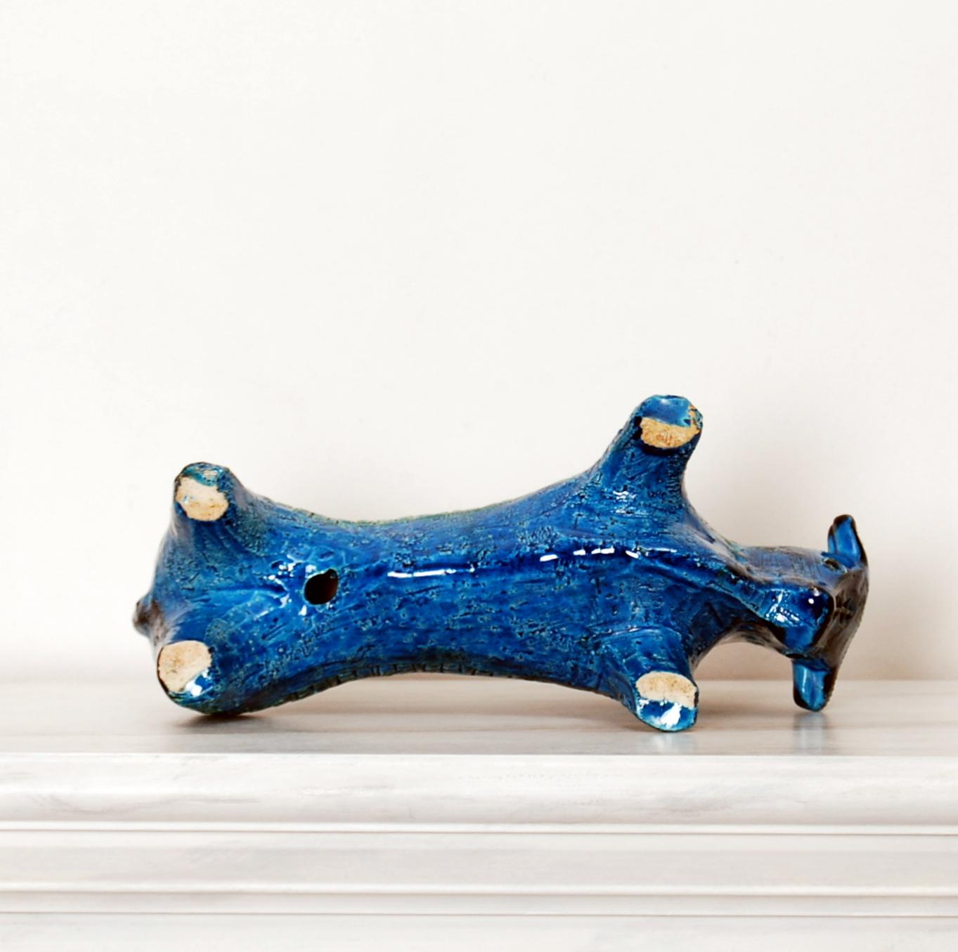 Ceramic Large Aldo Londi Bitossi Rimini Blue Bull Italy, 1960s