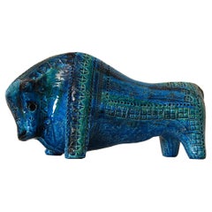 Large Aldo Londi Bitossi Rimini Blue Bull Italy, 1960s