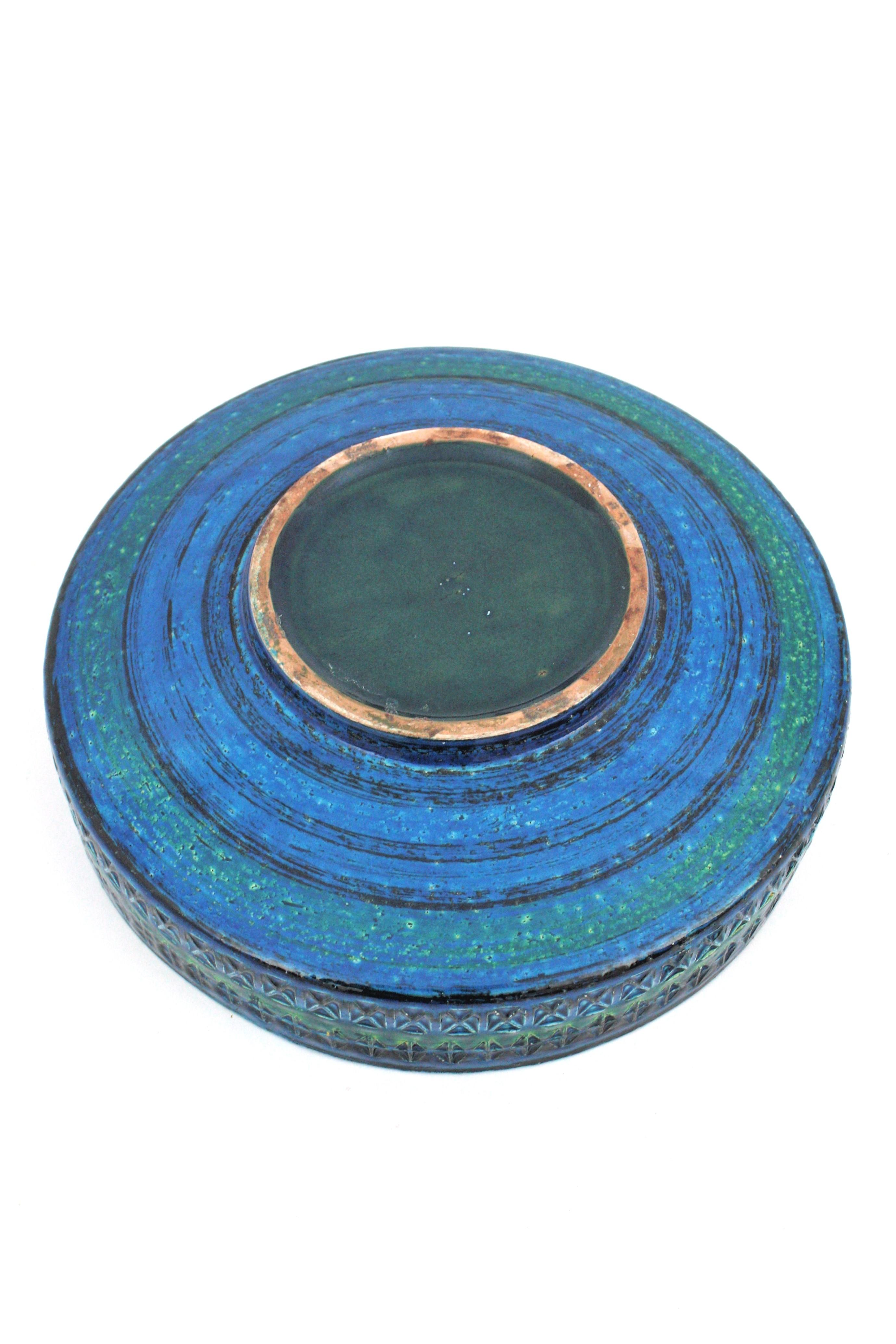 Large Aldo Londi Bitossi Rimini Blue Glazed Ceramic Centerpiece Bowl, 1950s For Sale 4