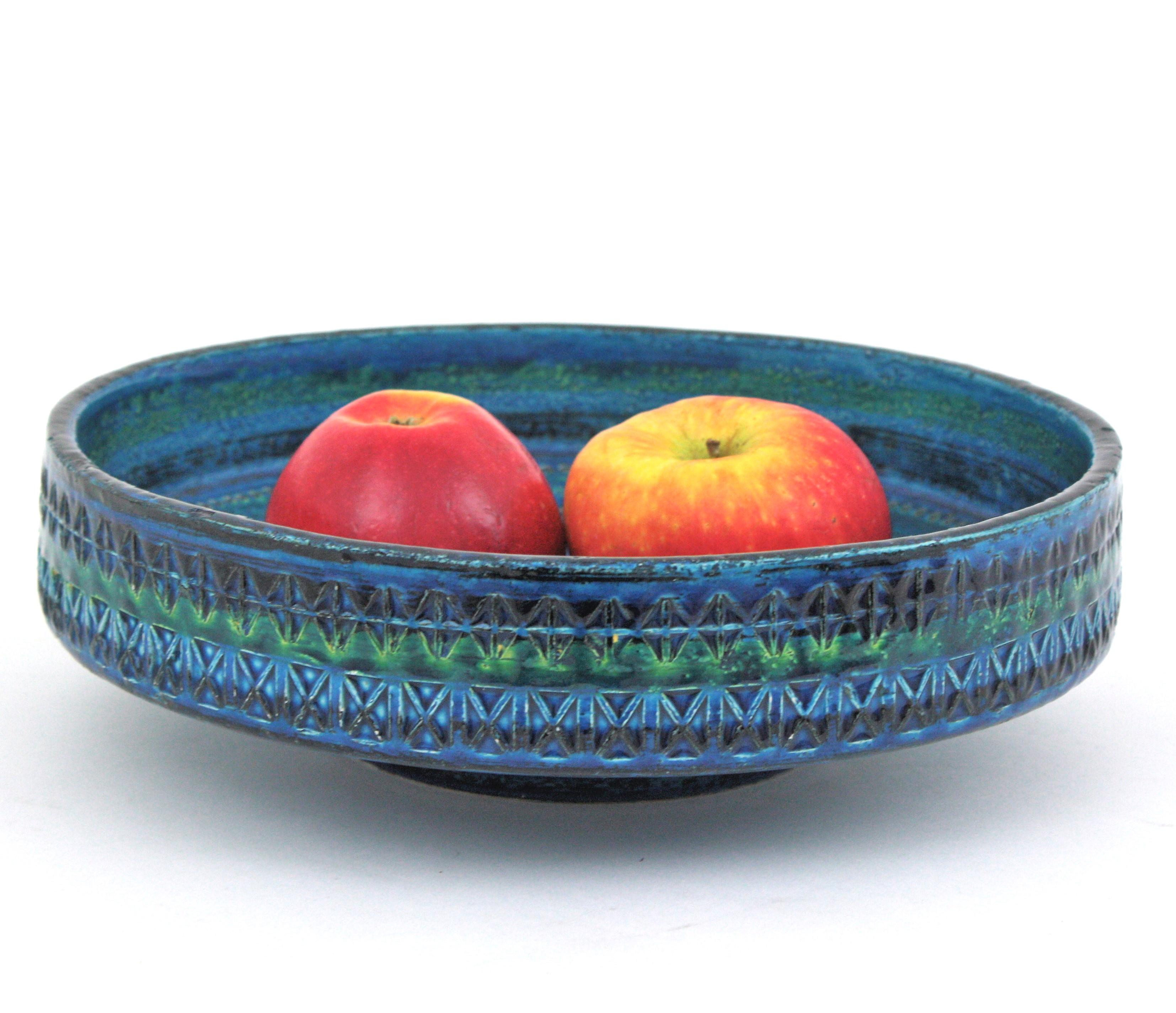 Large Aldo Londi Bitossi Rimini Blue Glazed Ceramic Centerpiece Bowl, 1950s For Sale 5