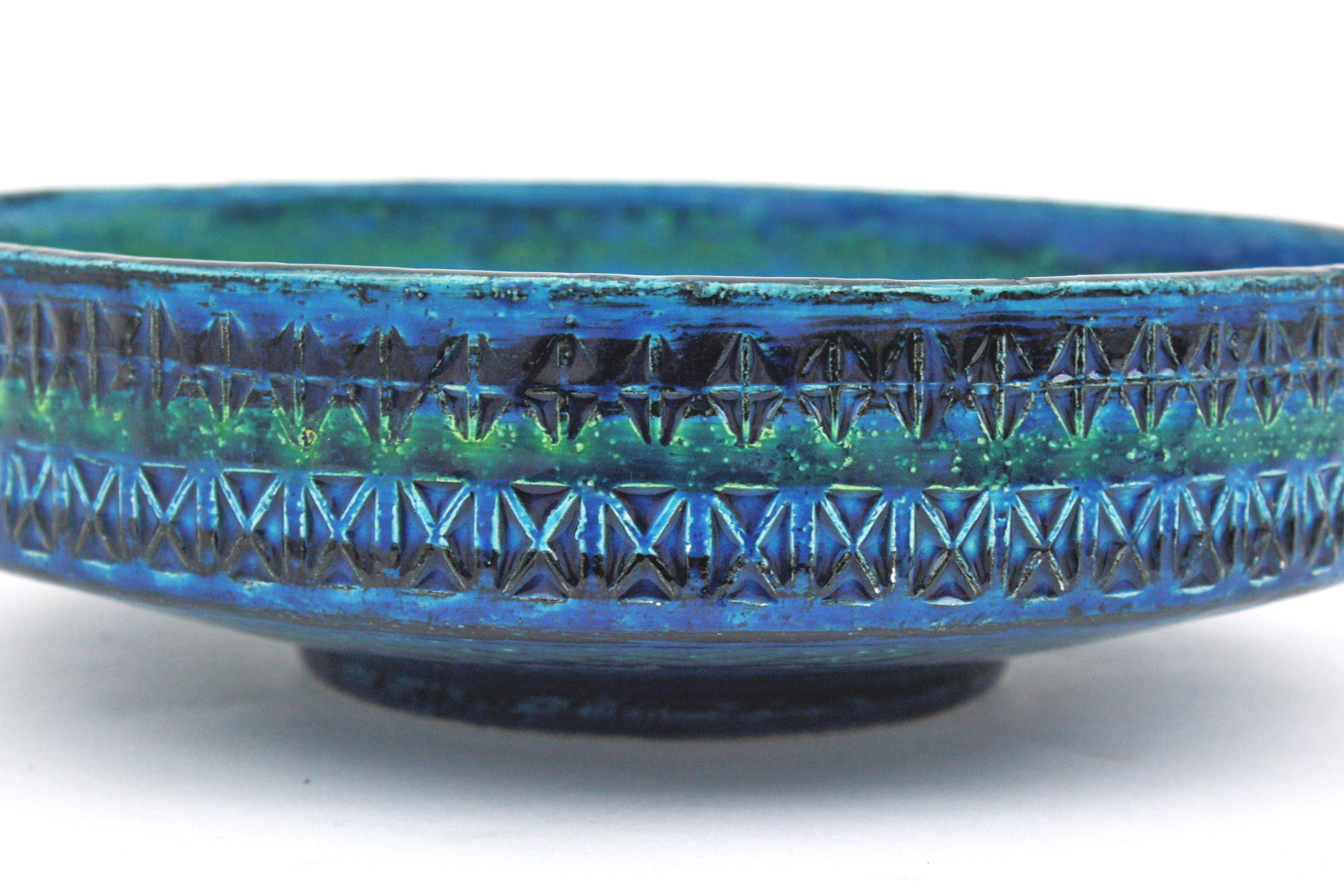 Large Aldo Londi Bitossi Rimini Blue Glazed Ceramic Centerpiece Bowl, 1950s For Sale 2