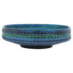 Retro Large Aldo Londi Bitossi Rimini Blue Glazed Ceramic Centerpiece Bowl, 1950s