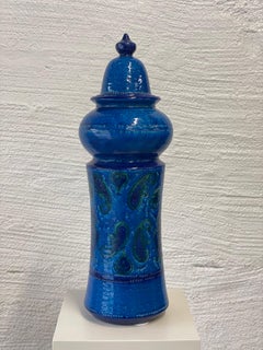 Grand vase en céramique émaillée bleu Rimini d'Aldo Londi Bitossi, Italie, années 1960