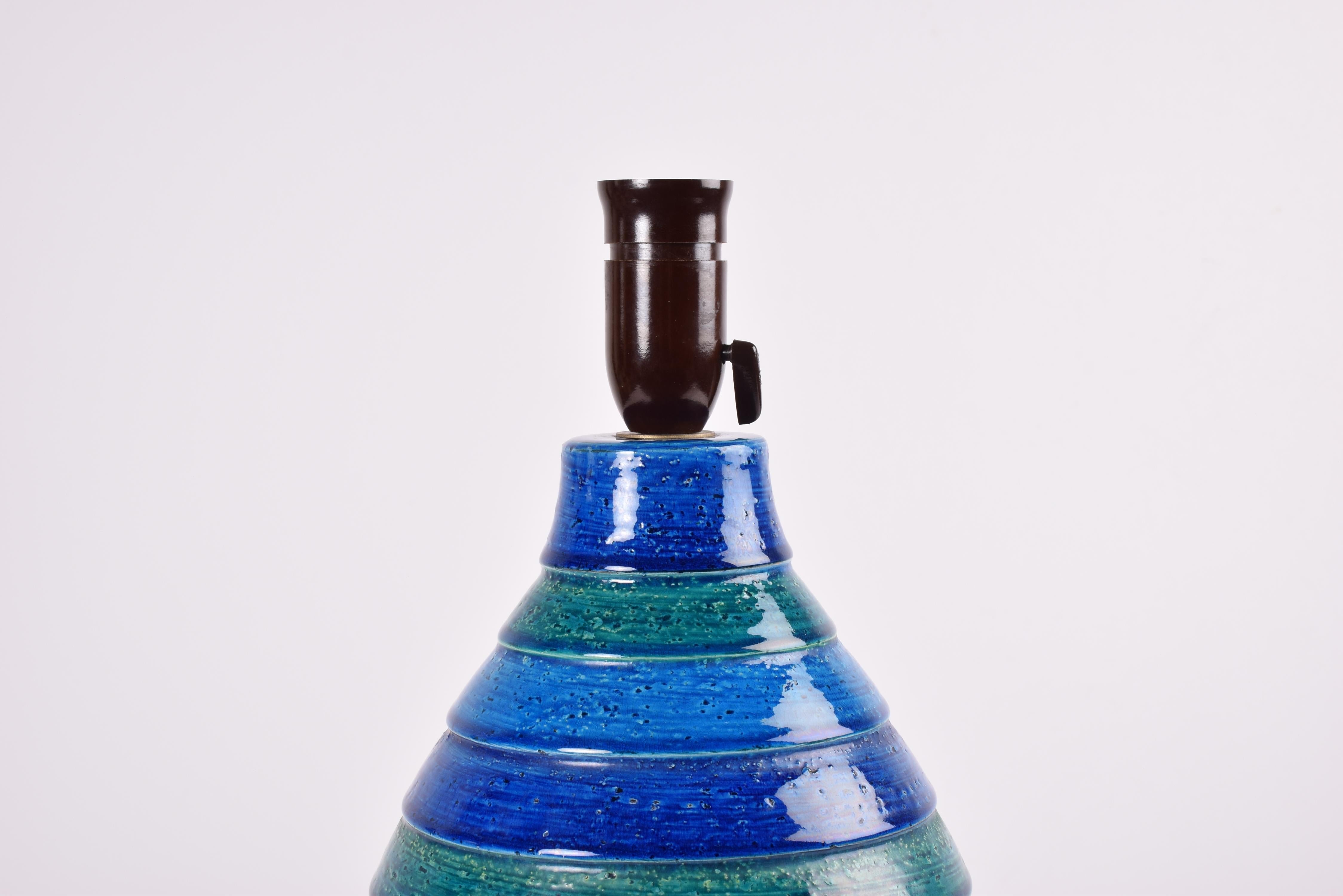Large Aldo Londi for Bitossi Table Lamp Blue Green Stripes Italian Ceramic 1960s In Good Condition For Sale In Aarhus C, DK