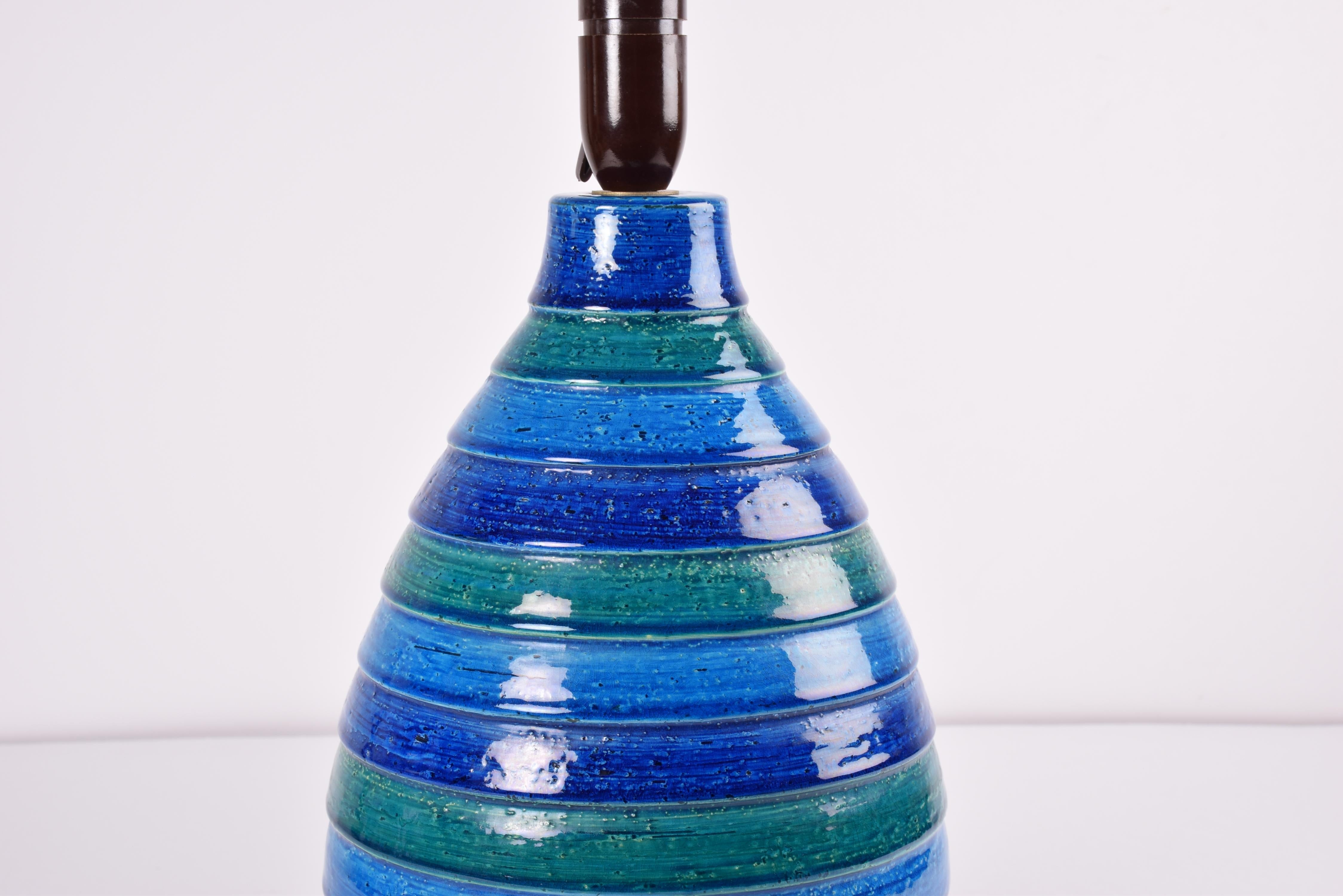 Mid-20th Century Large Aldo Londi for Bitossi Table Lamp Blue Green Stripes Italian Ceramic 1960s For Sale
