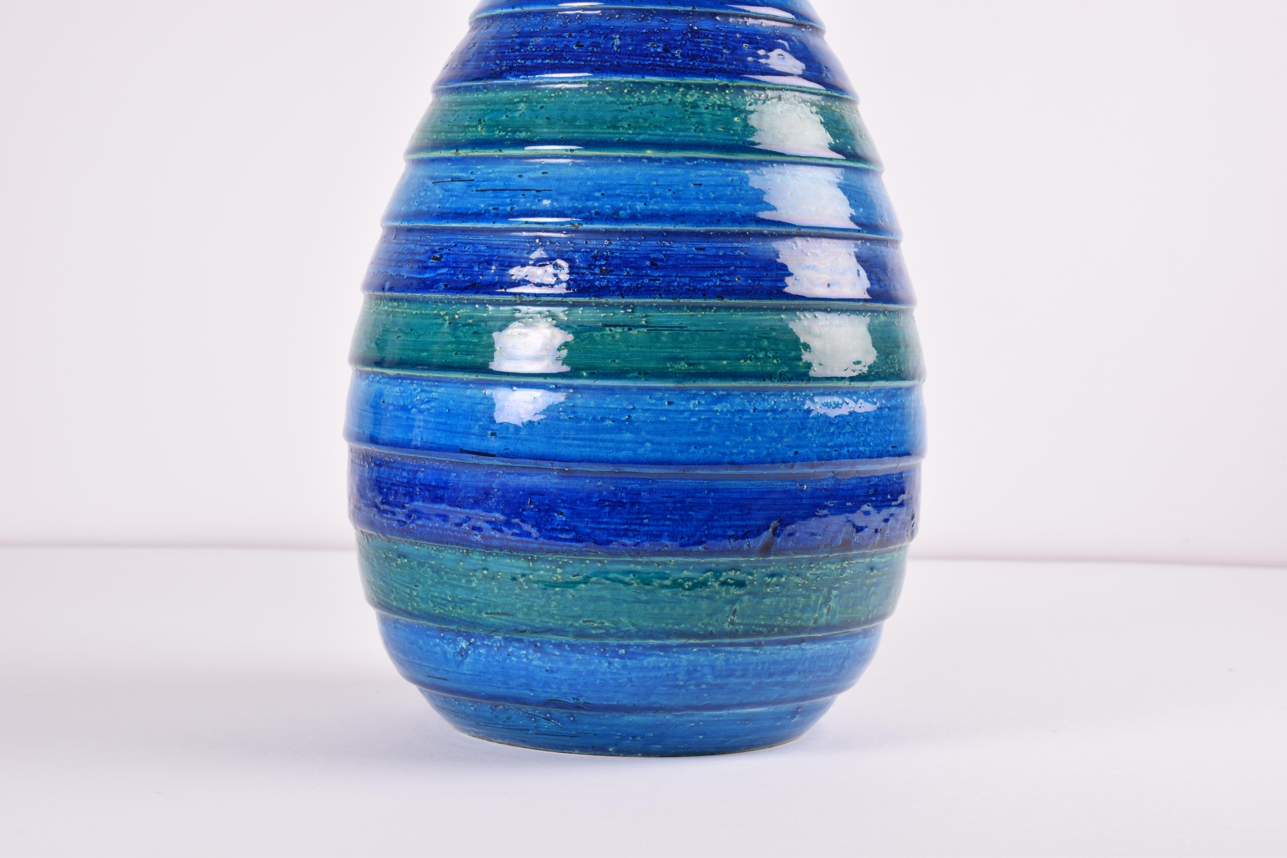 Large Aldo Londi for Bitossi Table Lamp Blue Green Stripes Italian Ceramic 1960s For Sale 1
