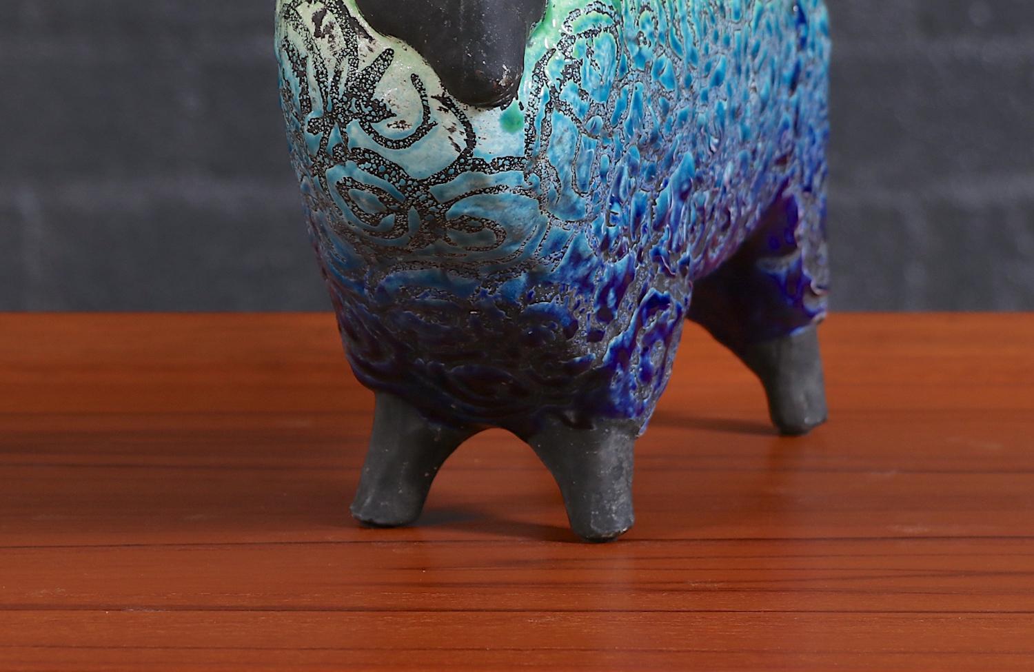 Gran escultura de carnero de cerámica esmaltada de Aldo Londi para Bitossi Studio Cerámico en venta