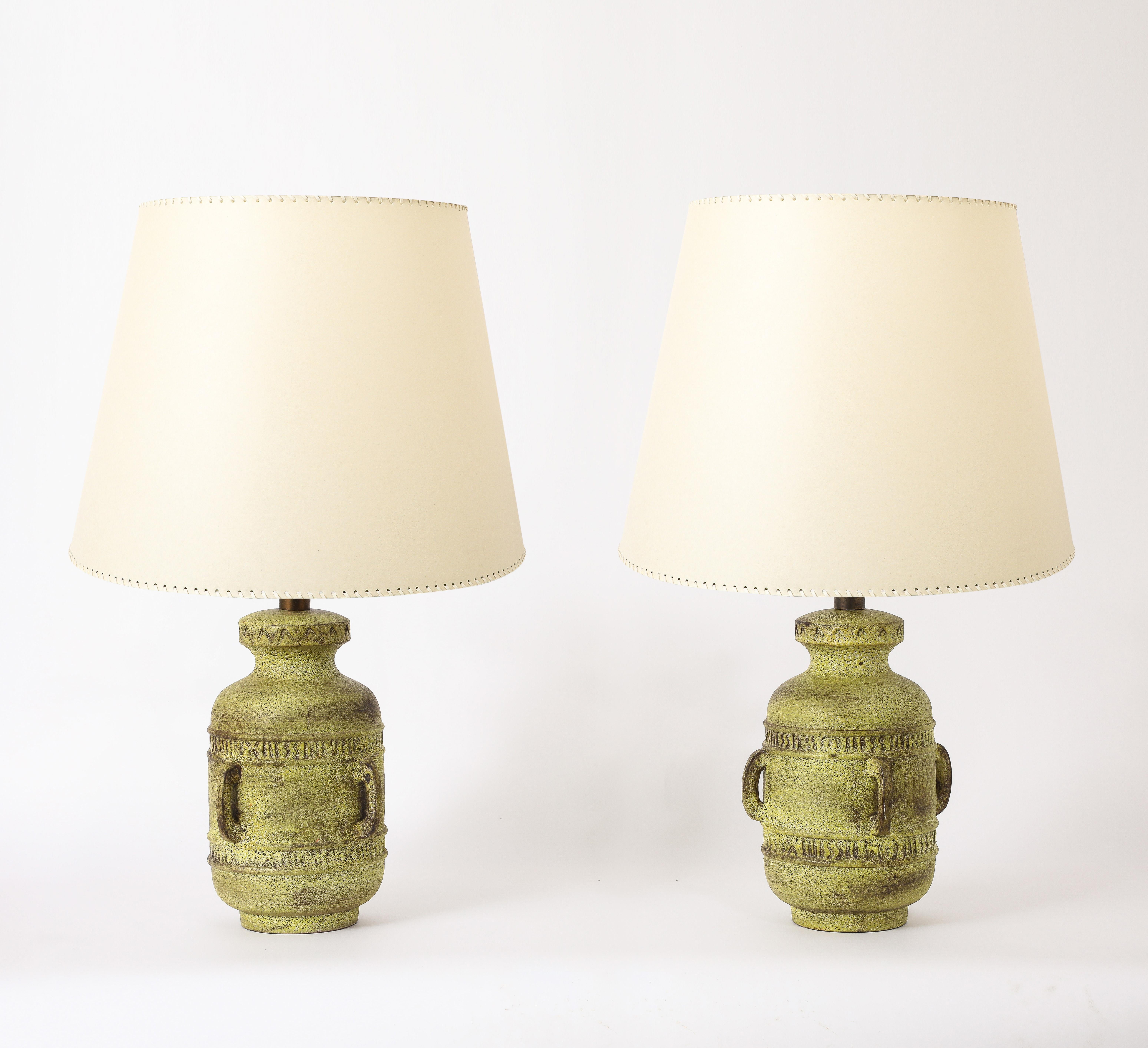 Mid-Century Modern Large Aldo Londi Pottery Studio Lamps, Italy 1960's For Sale