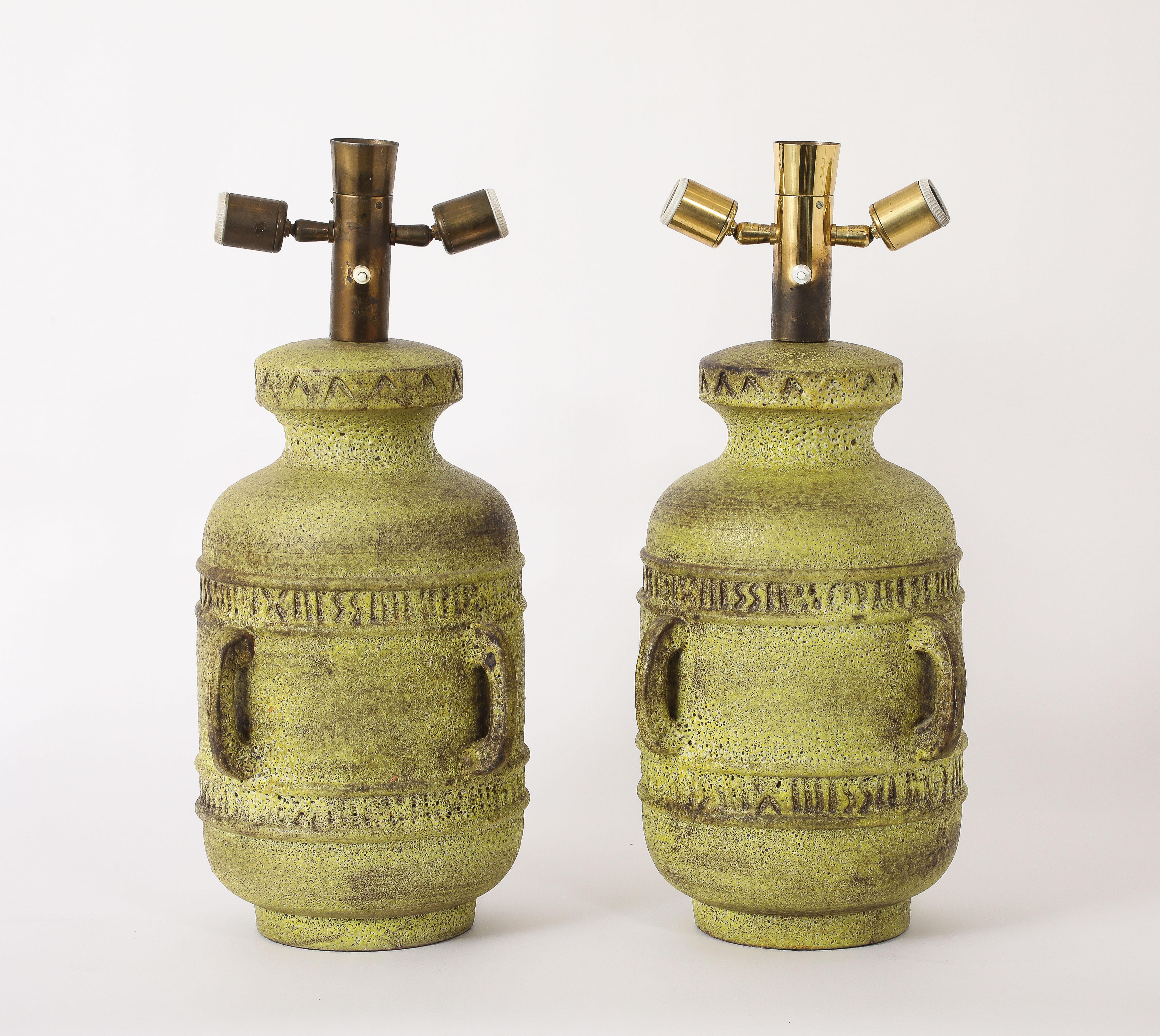 Italian Large Aldo Londi Pottery Studio Lamps, Italy 1960's For Sale