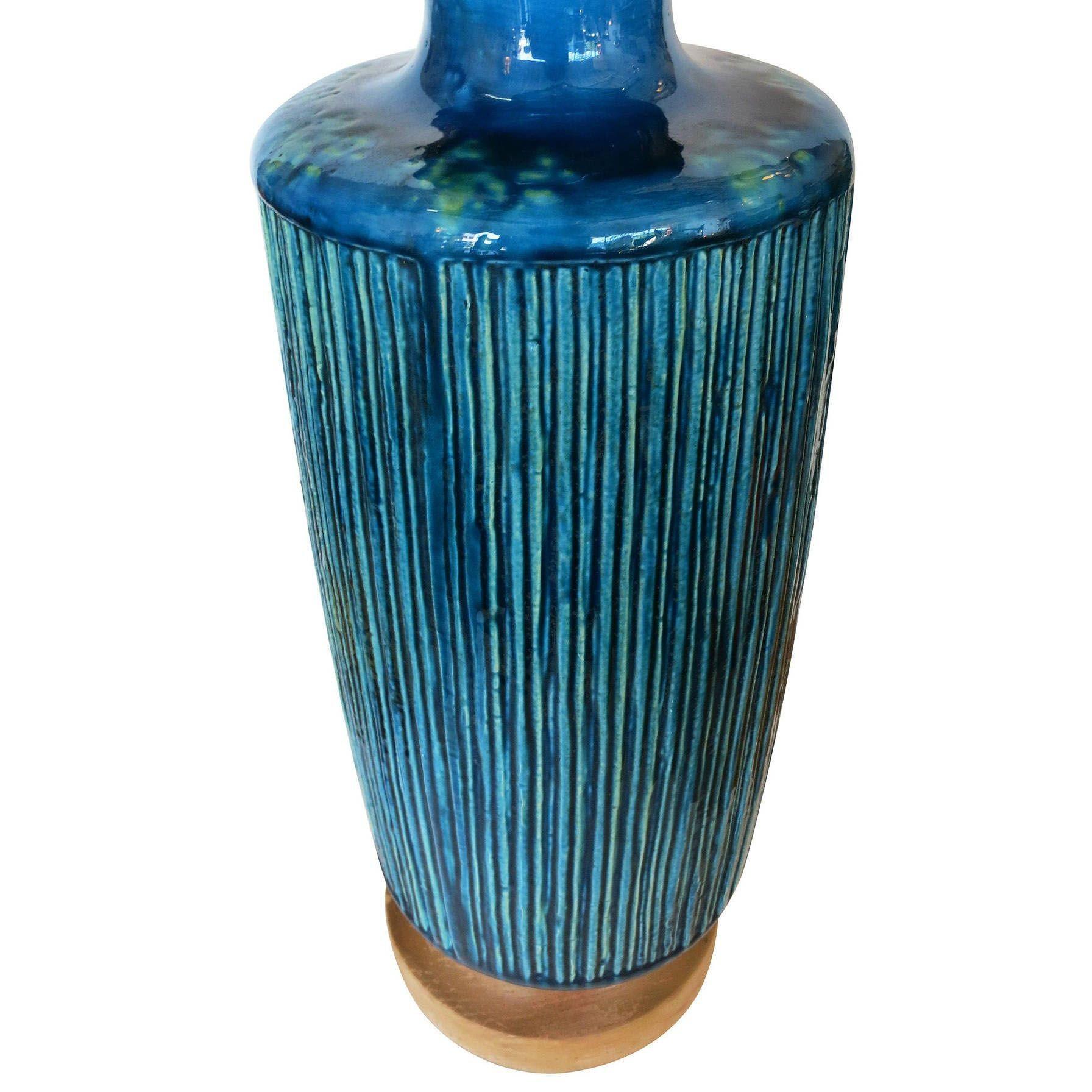American Large Aldo Londi Style Blue Rimini Art Pottery Lamp For Sale