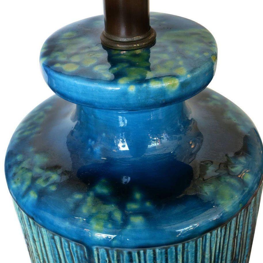 Mid-20th Century Large Aldo Londi Style Blue Rimini Art Pottery Lamp For Sale