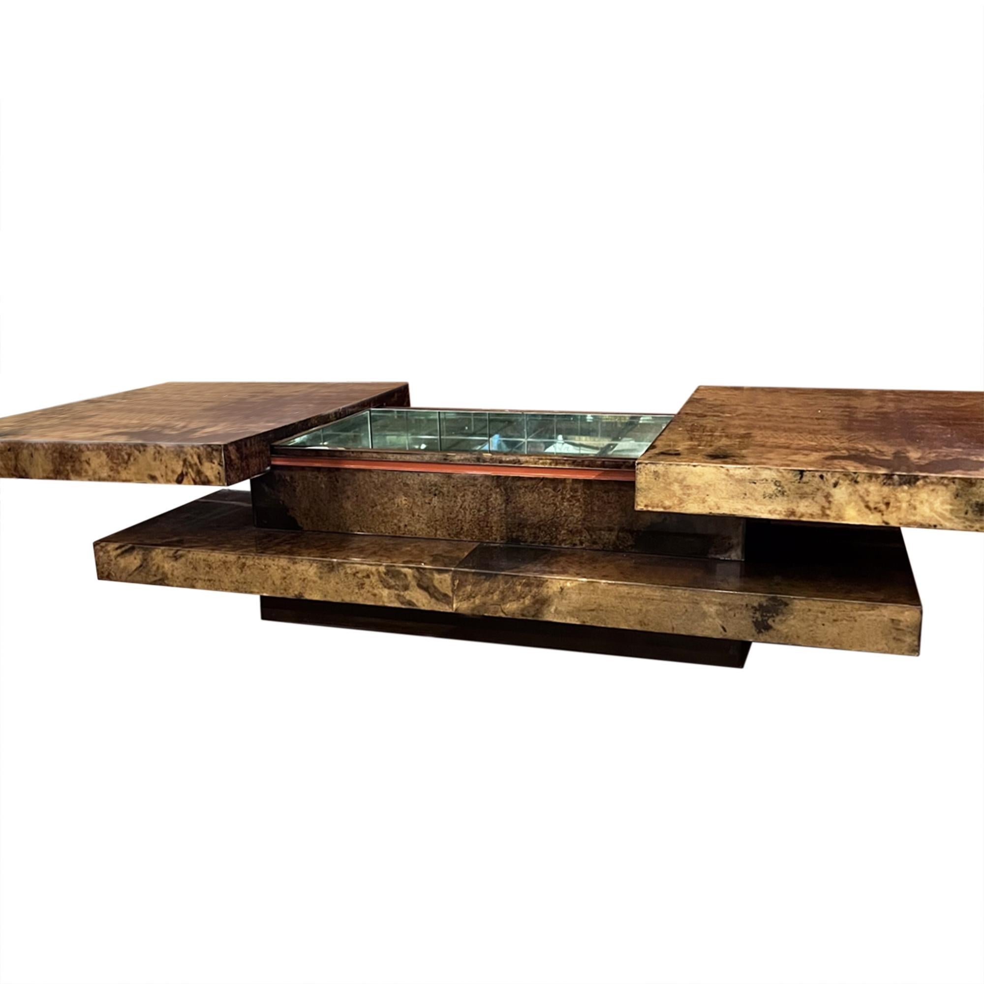 This wonderful lacquered goatskin coffee table was designed in Italy by Aldo Tura. His use of goatskin makes each piece unique with the pattern of the hide.

This is a large model - if you're looking for a smaller one - do get in touch as we