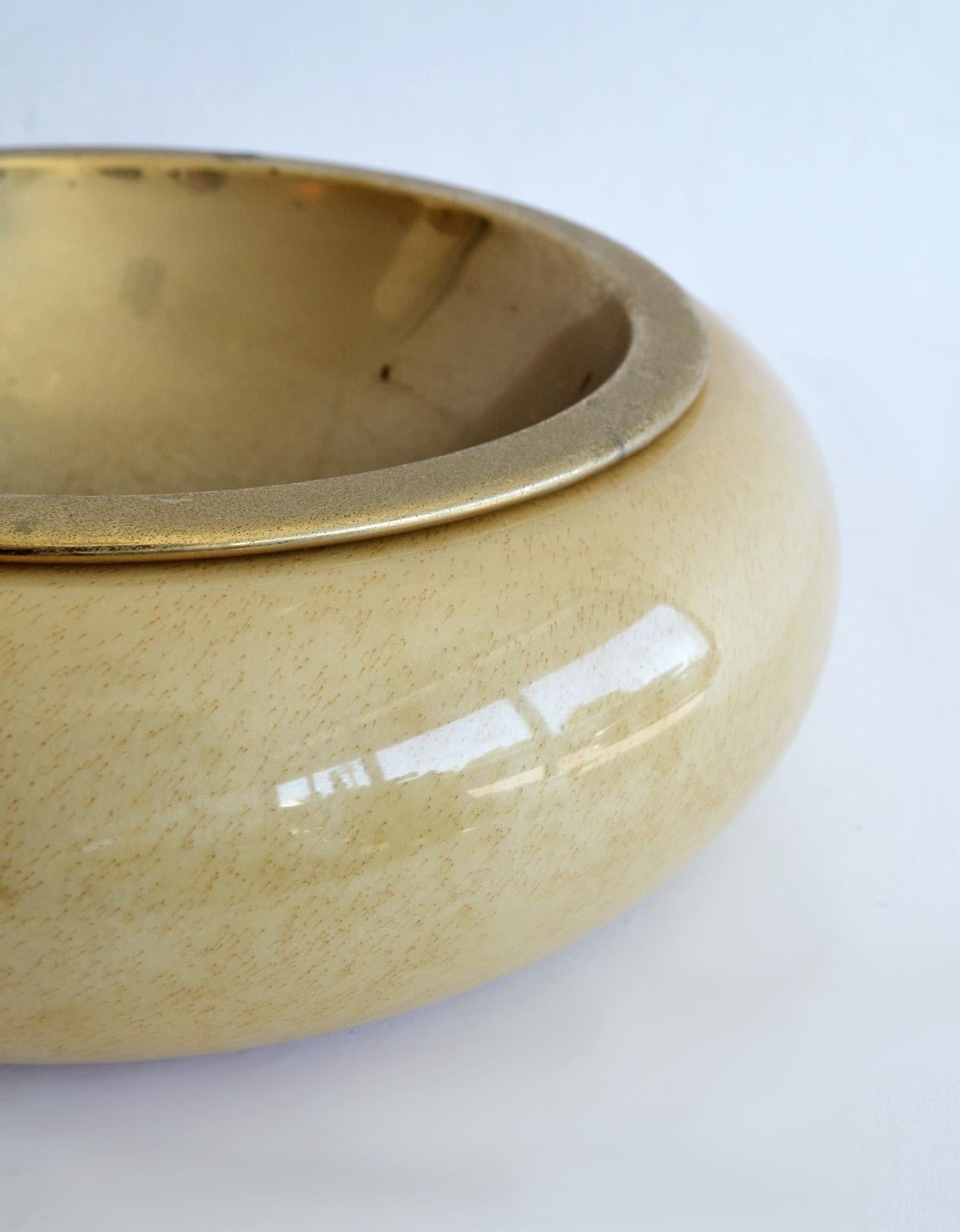 Mid-Century Modern Large Aldo Tura Goatskin and Brass Bowl or Vide Poche, Italy 1960's For Sale