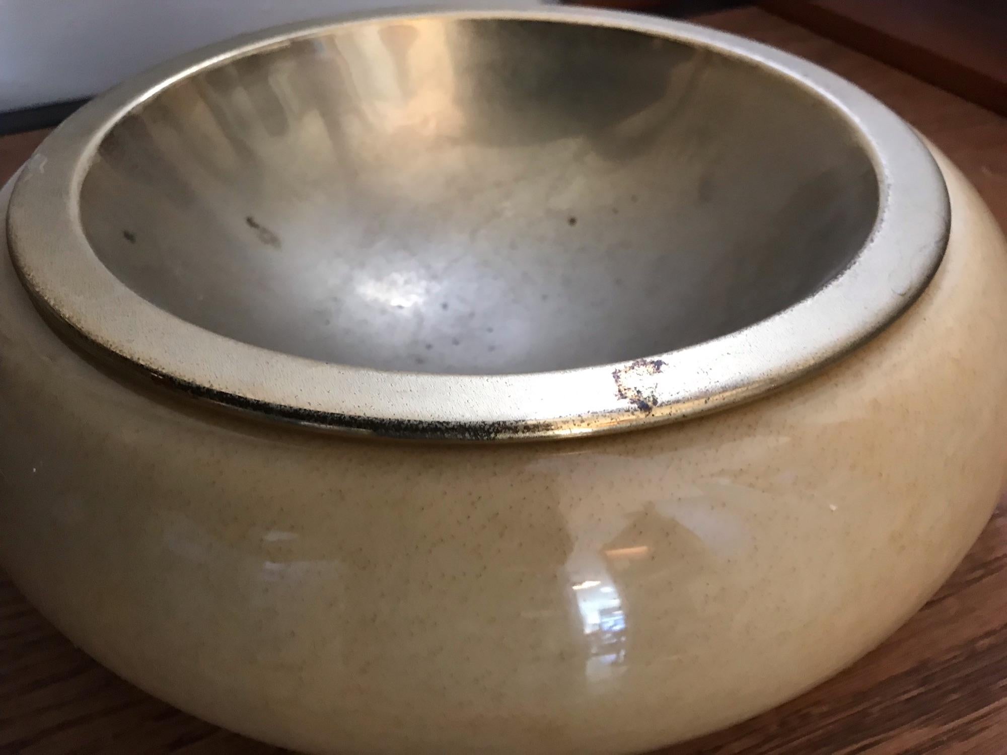Large Aldo Tura Goatskin and Brass Bowl or Vide Poche, Italy 1960's For Sale 2