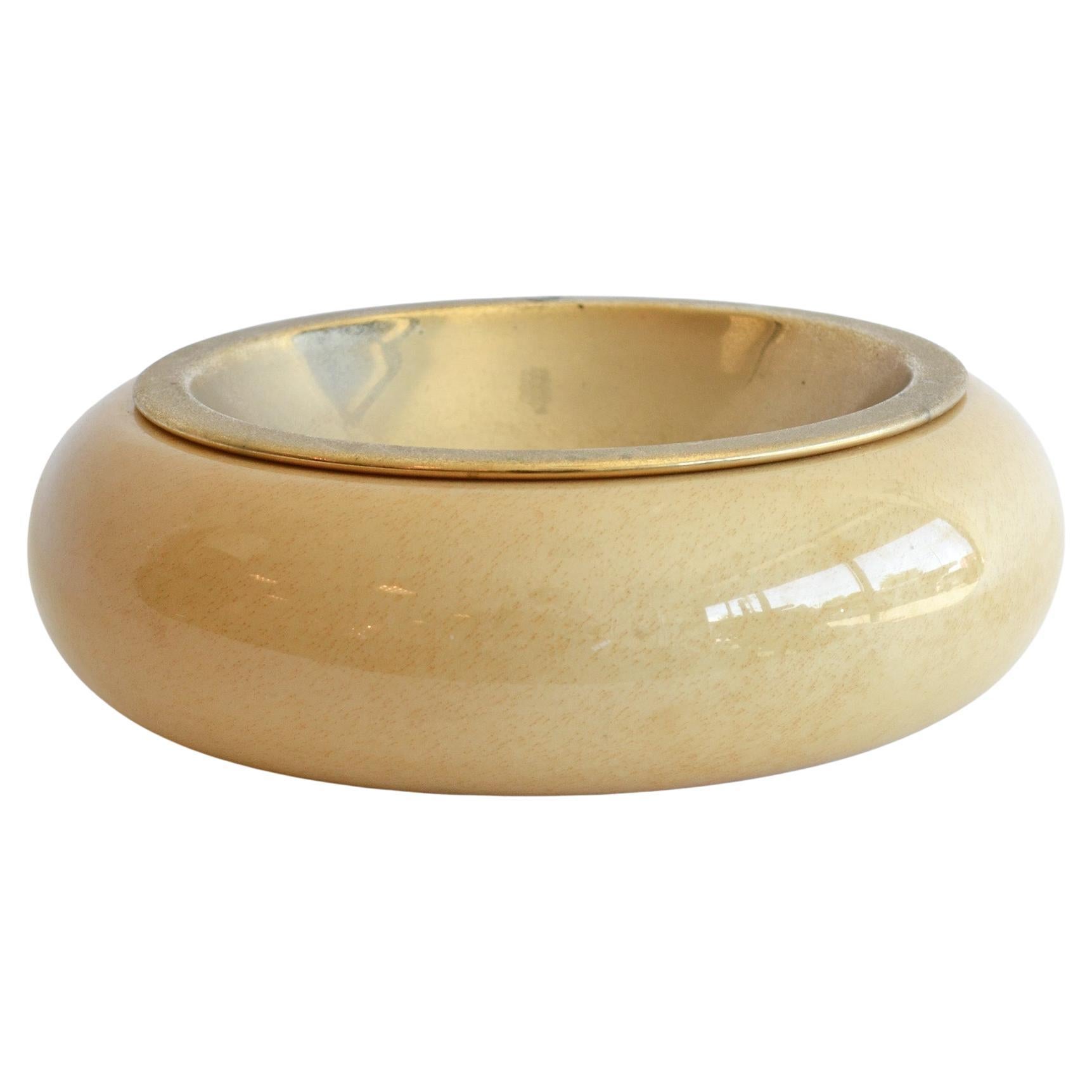 Large Aldo Tura Goatskin and Brass Bowl or Vide Poche, Italy 1960's