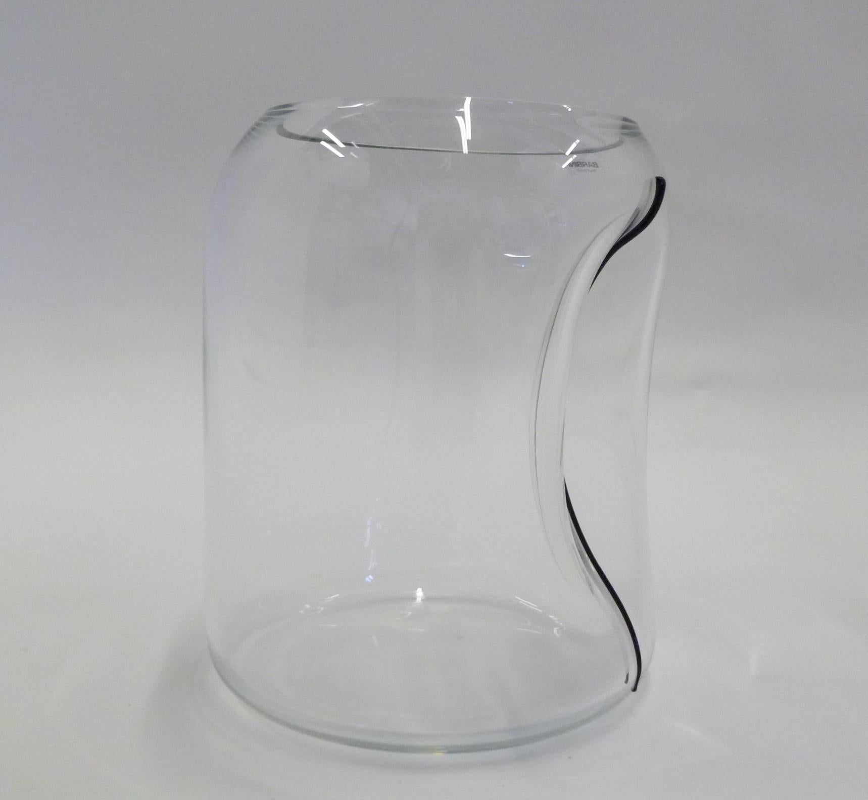 Blown Glass Large Alfredo Barbini Clear Murano Glass Vase Indented with Black Stripe