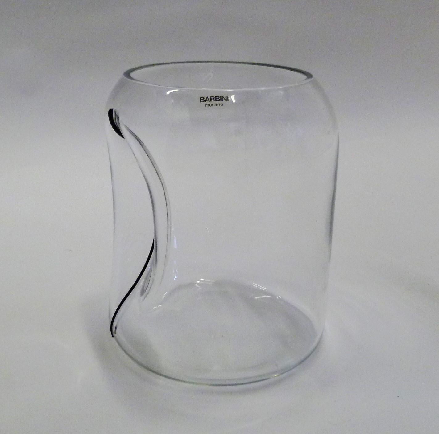 Large Alfredo Barbini Clear Murano Glass Vase Indented with Black Stripe 1