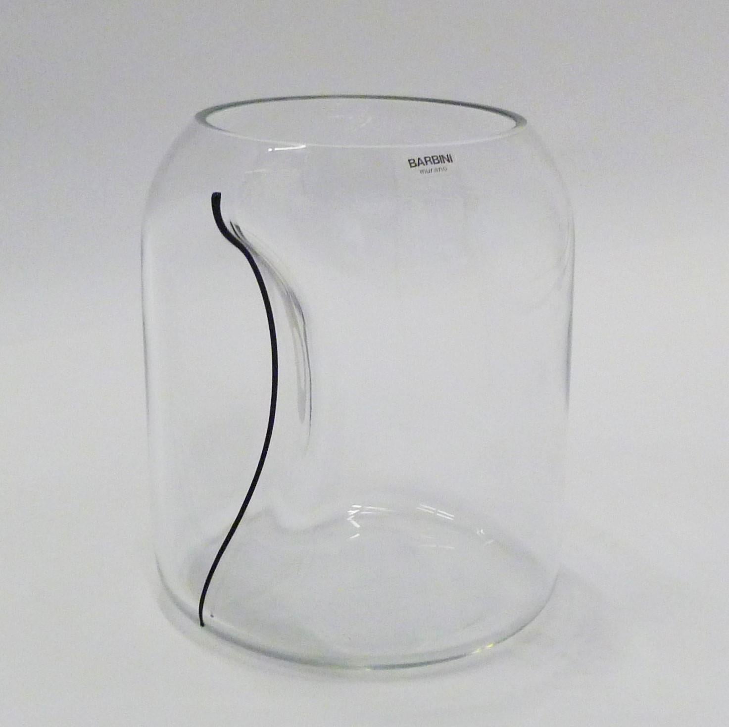 Large Alfredo Barbini Clear Murano Glass Vase Indented with Black Stripe 2
