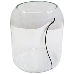 Grand vase Alfredo Barbini en verre de Murano transparent:: dentelé avec une bande noire