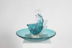 Large Alfredo Barbini Italian Glass Double Fish Centrepiece Platter
