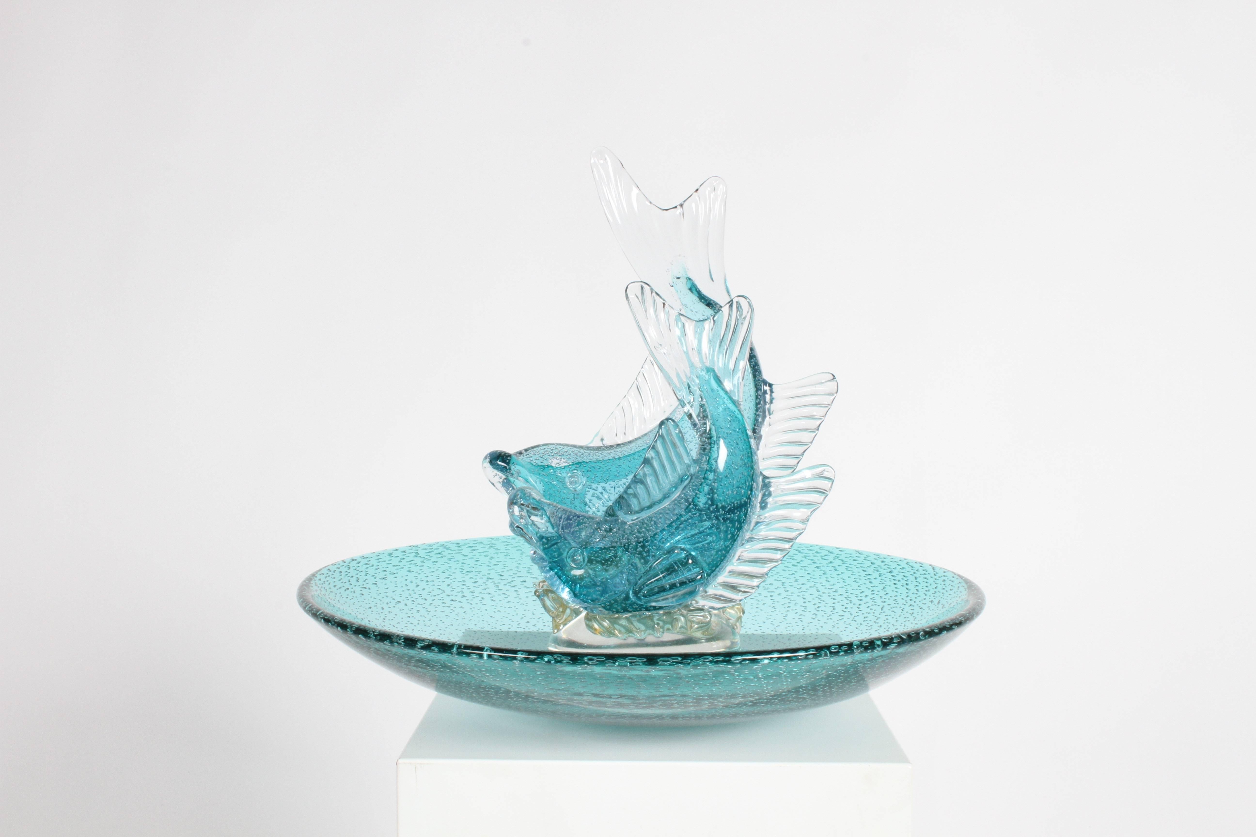 Mid-Century Modern Large Alfredo Barbini Italian Glass Double Fish Centrepiece Platter For Sale
