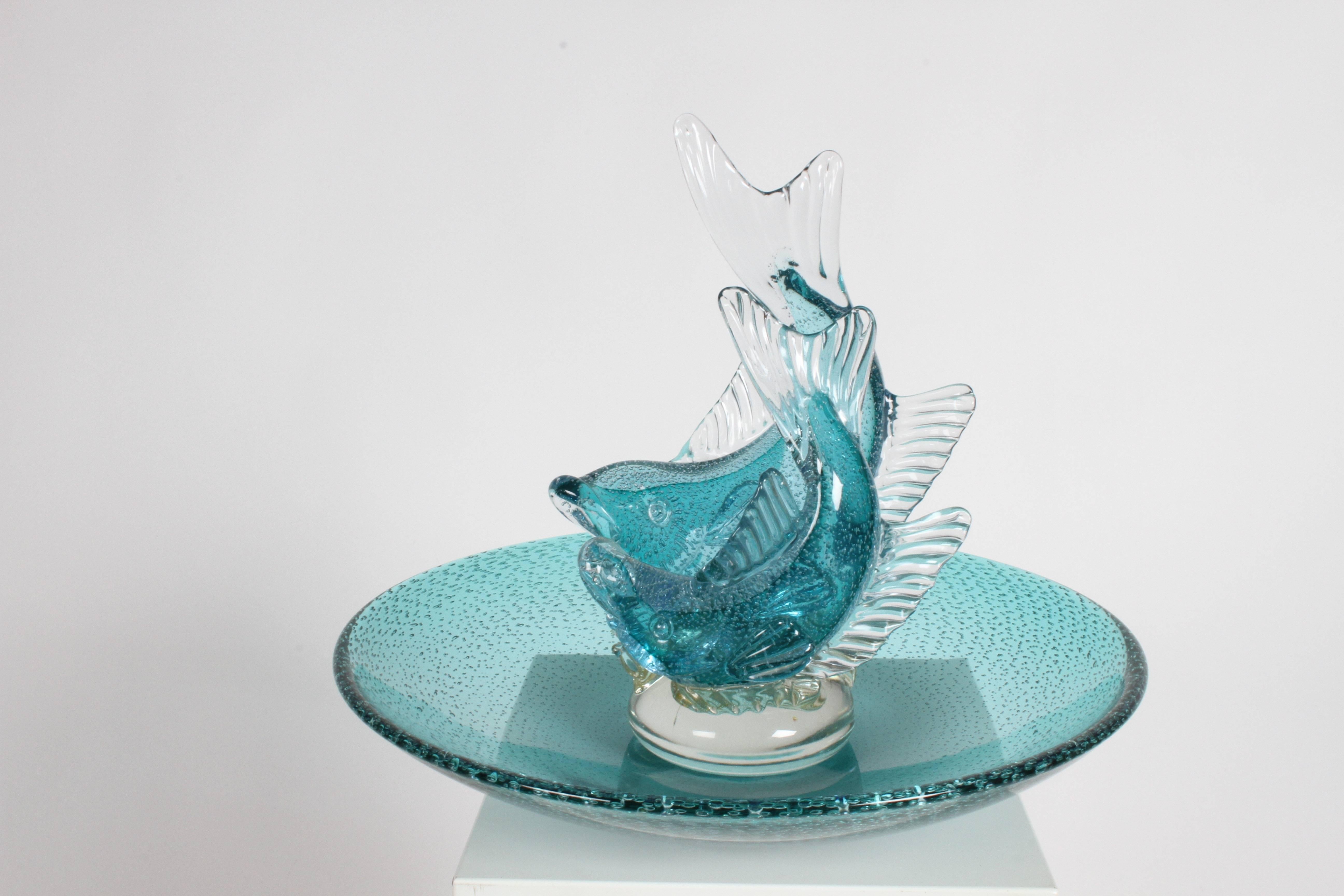 Large Alfredo Barbini Italian Glass Double Fish Centrepiece Platter In Excellent Condition For Sale In St. Louis, MO