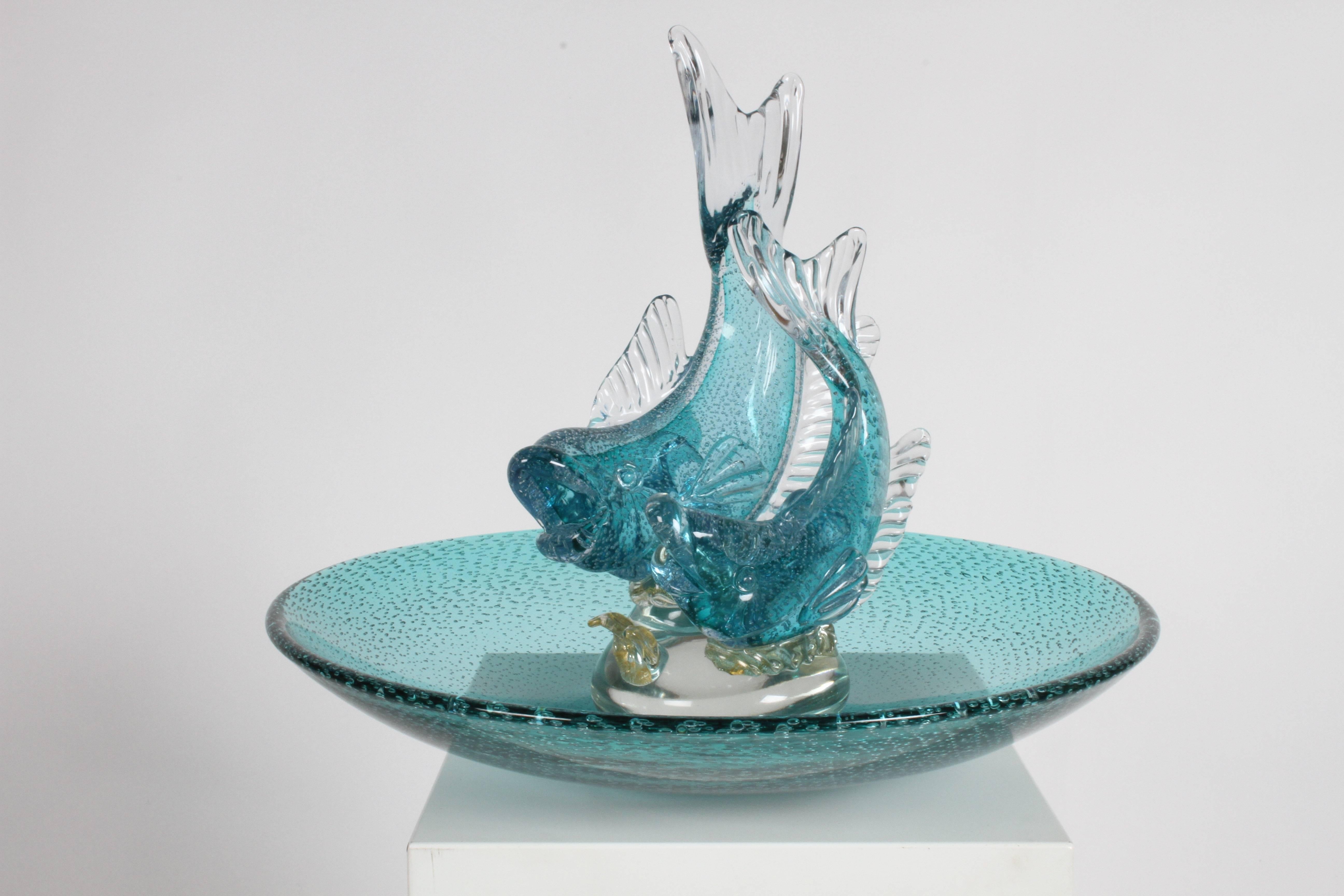 Large Alfredo Barbini Italian Glass Double Fish Centrepiece Platter For Sale 1