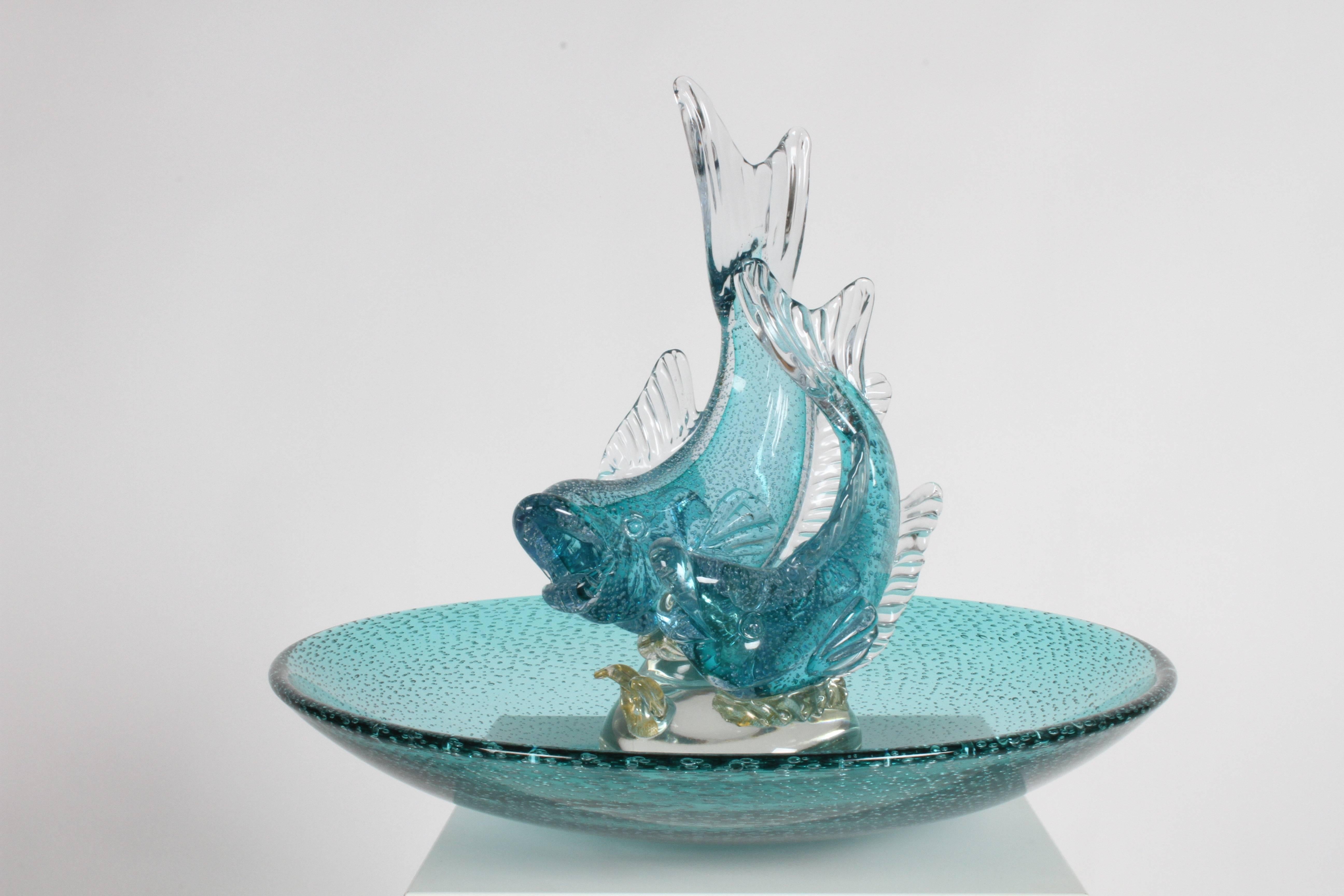 Large Alfredo Barbini Italian Glass Double Fish Centrepiece Platter For Sale 2