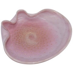 Large Alfredo Barbini Pink and Gold Murano Bowl, circa 1950