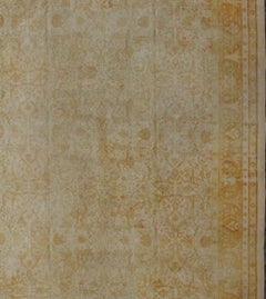 Large All Over Design Distressed Indian Amritsar Rug in Green, Yellow, and Ivory