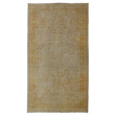 Large All Over Design Distressed Indian Amritsar Rug in Green, Yellow, and Ivory