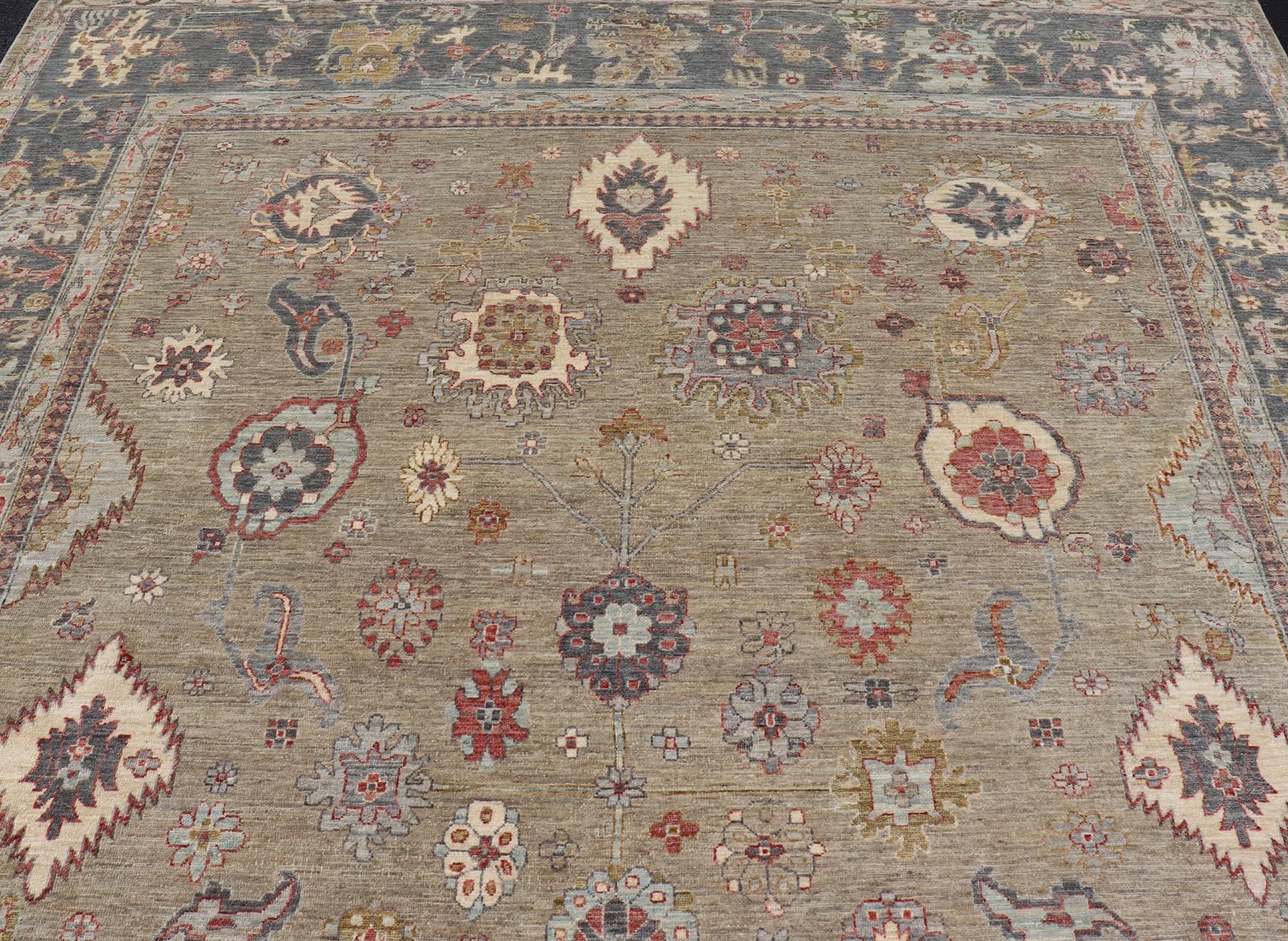 Afghan Large All-Over Designed Tabriz with A Yellow-Taupe Background and Muted Colors For Sale
