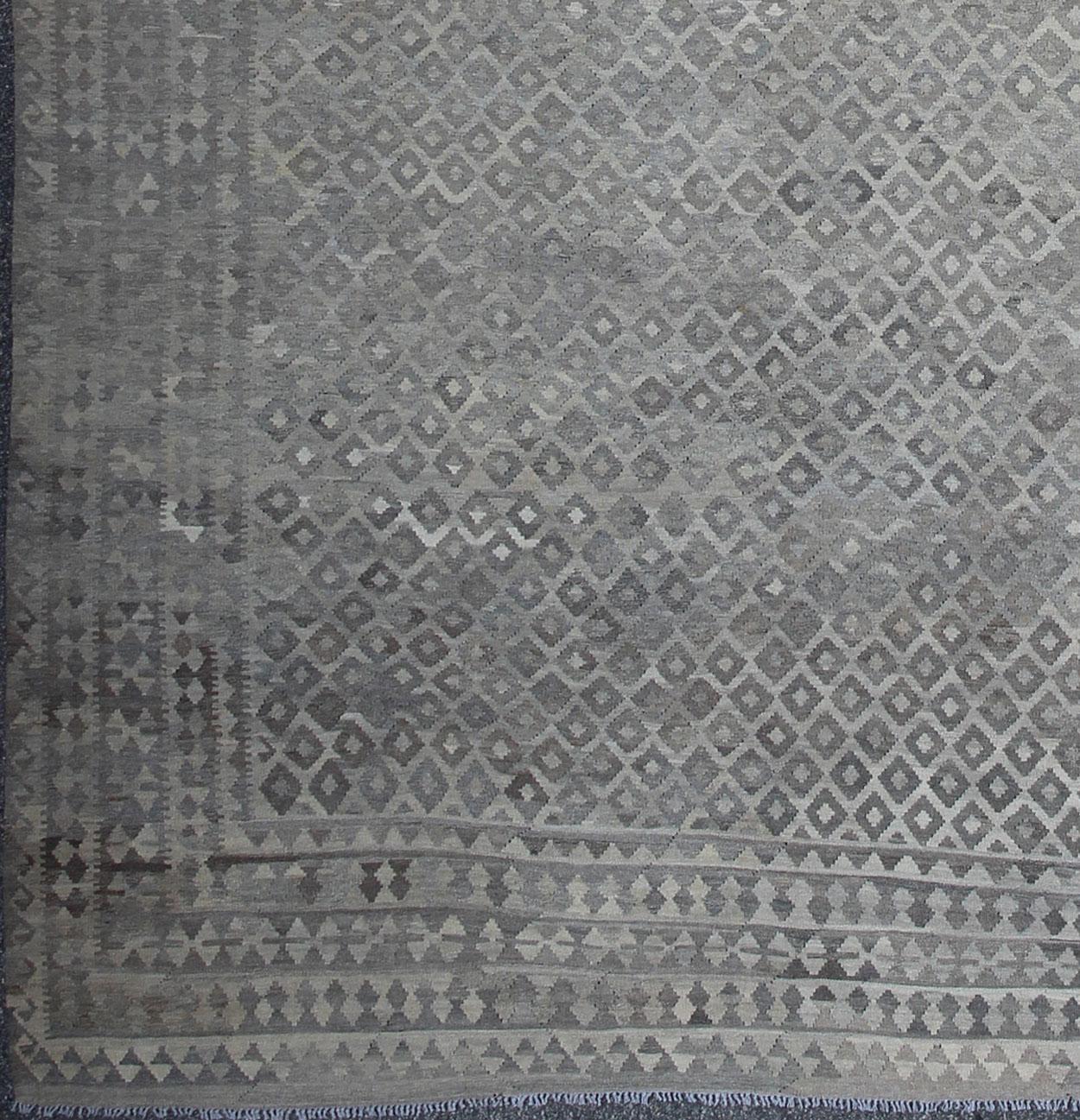 Afghan Large All-Over Tribal Modern Kilim in Silvers and Browns For Sale