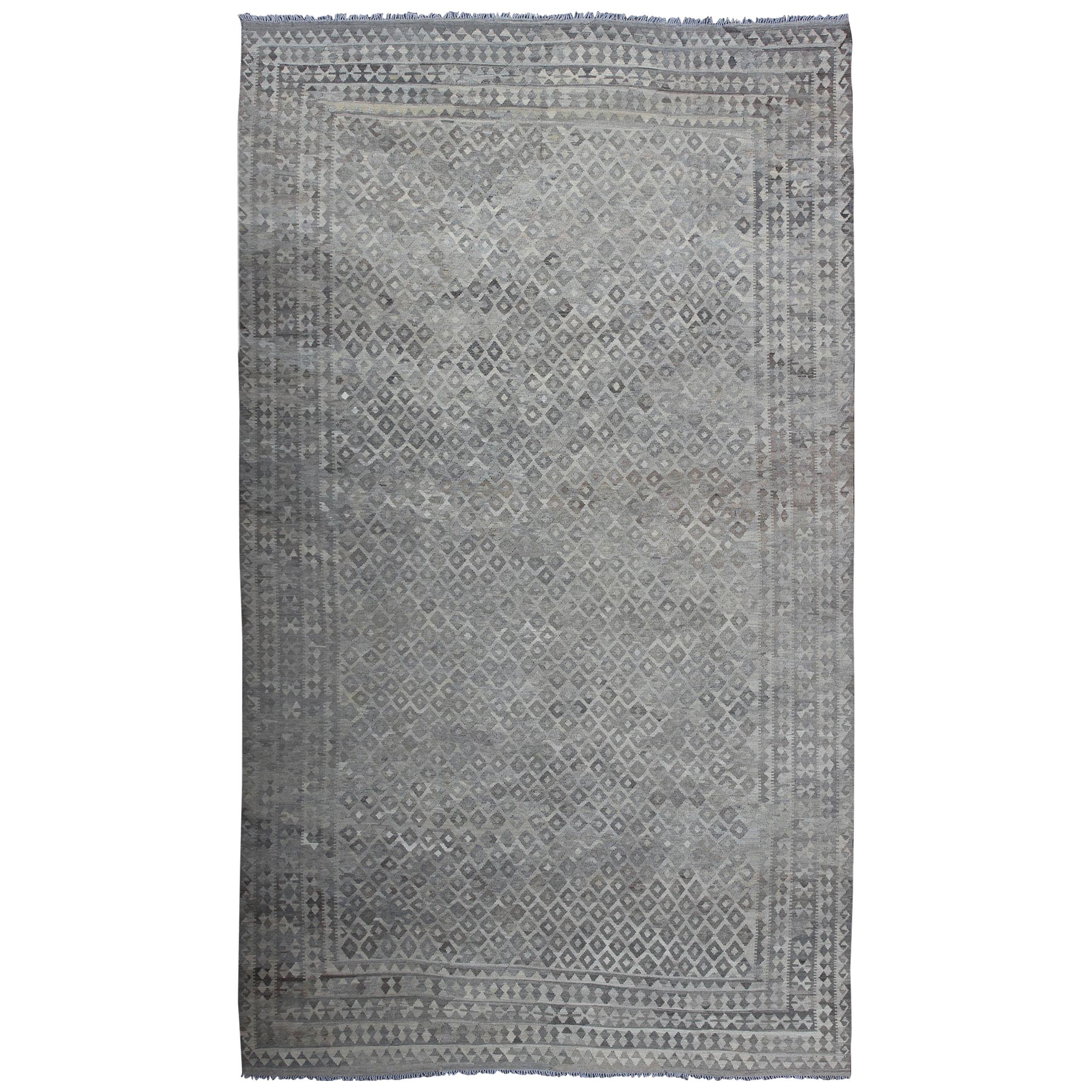 Large All-Over Tribal Modern Kilim in Silvers and Browns For Sale
