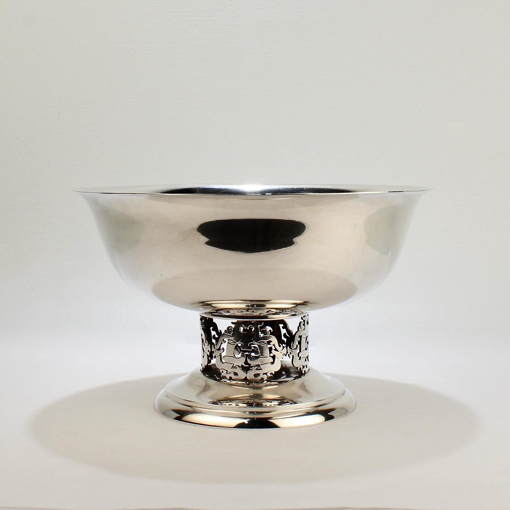 Modernist Large Allan Adler Mid-Century Modern Chinese Style Sterling Silver Punch Bowl