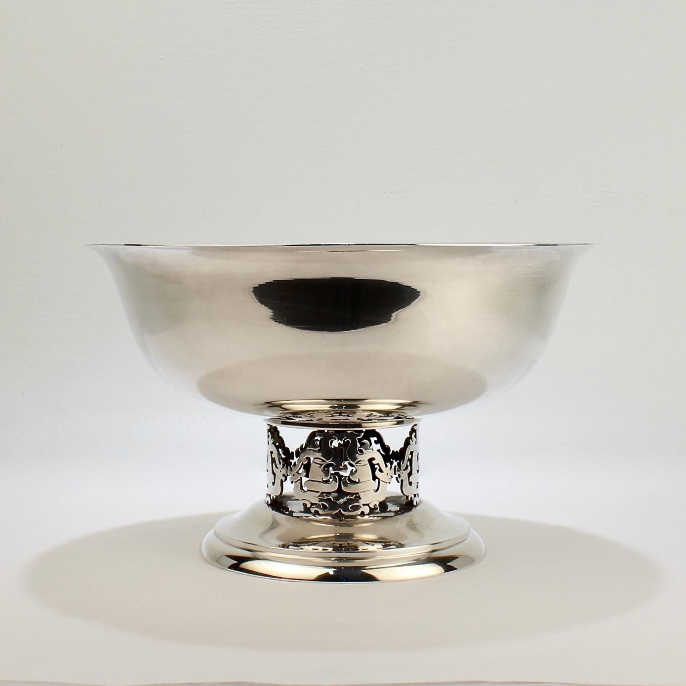 Large Allan Adler Mid-Century Modern Chinese Style Sterling Silver Punch Bowl In Good Condition In Philadelphia, PA