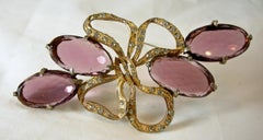 Large Almost 5 “ Vintage Amethyst & Clear Crystals Brooch