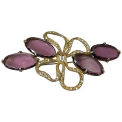 Large Almost 5 “ Vintage Amethyst & Clear Crystals Brooch