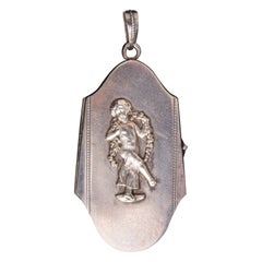 Large Alpaca Silver Cherub Locket, Statement Rectangle Silver Angel Locket